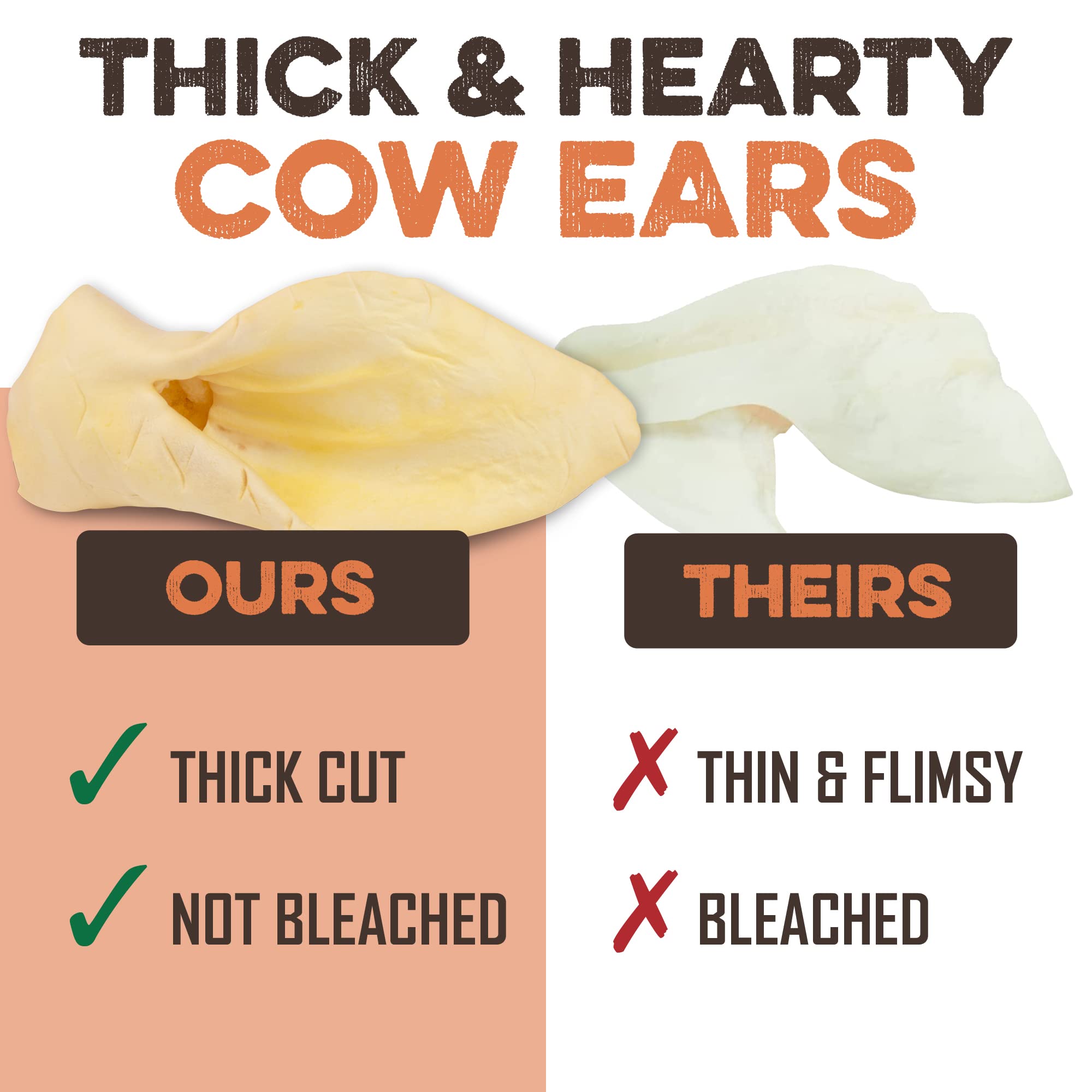Premium Cow Ears For Dogs, Thick Cut & All-Natural Whole Ears, 100% Grass Fed Beef, No Additives Or Hormones, Safe Rawhide Alter