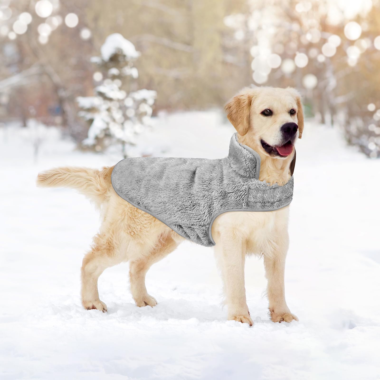 Malier Reversible Fleece Dog Coat, Windproof Warm Jacket For Dogs, Snow Vest - Gray, Medium