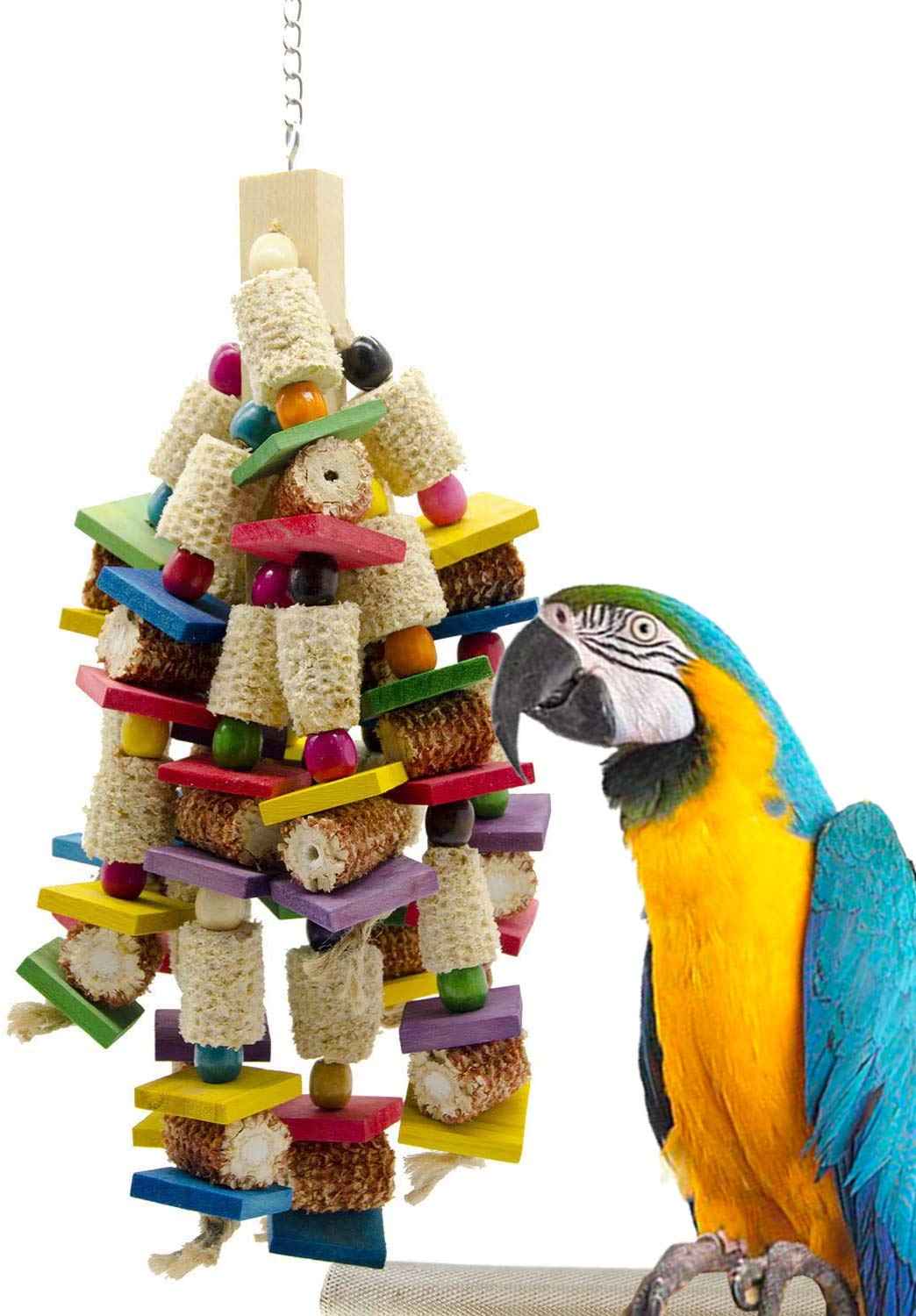 Deloky Parrot Toy For Large Bird-19 Inch Natural Wood Corn Cob Parrot Chewing Toy-Bird Block Knots Tearing Toy For Macaws Cokatoos,African Grey And A Variety Of Amazon Parrots.(Large Size)