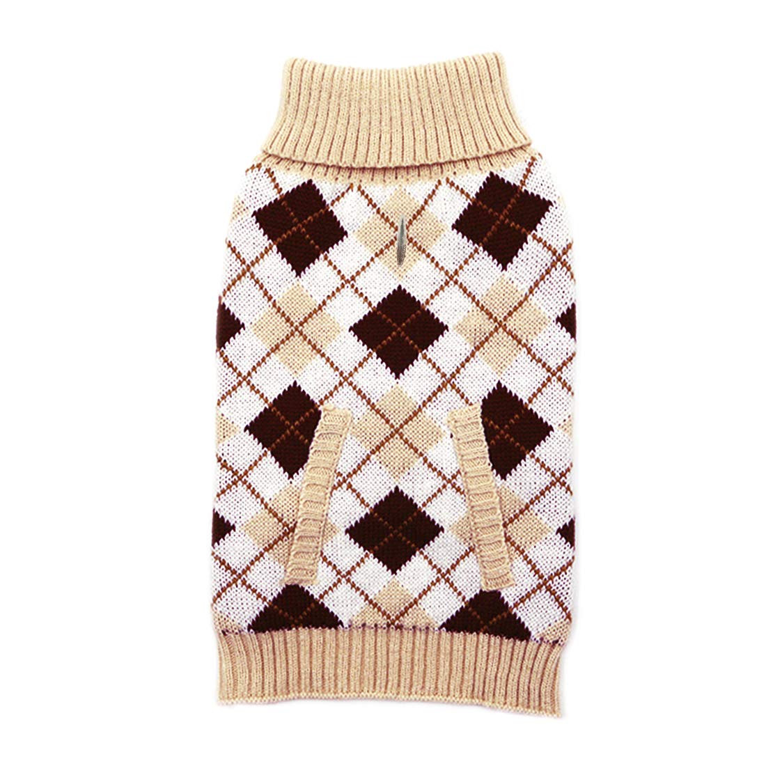 Kyeese Small Dog Sweaters Beige Dogs Sweater Thicken Classic Plaid Knit Warm Puppy Sweater With Leash Hole For Fall Winter