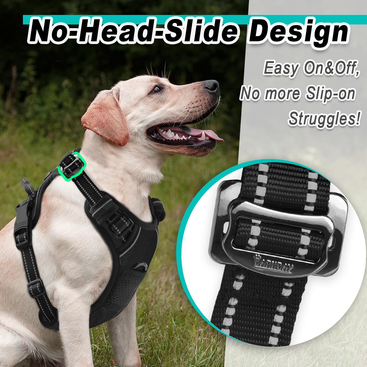 Barkbay Dog Harness No Pull 3 Buckles For Large Dogs - Adjustable, Reflective, Comfortable, No Choke, Heavy-Duty - Perfect For O