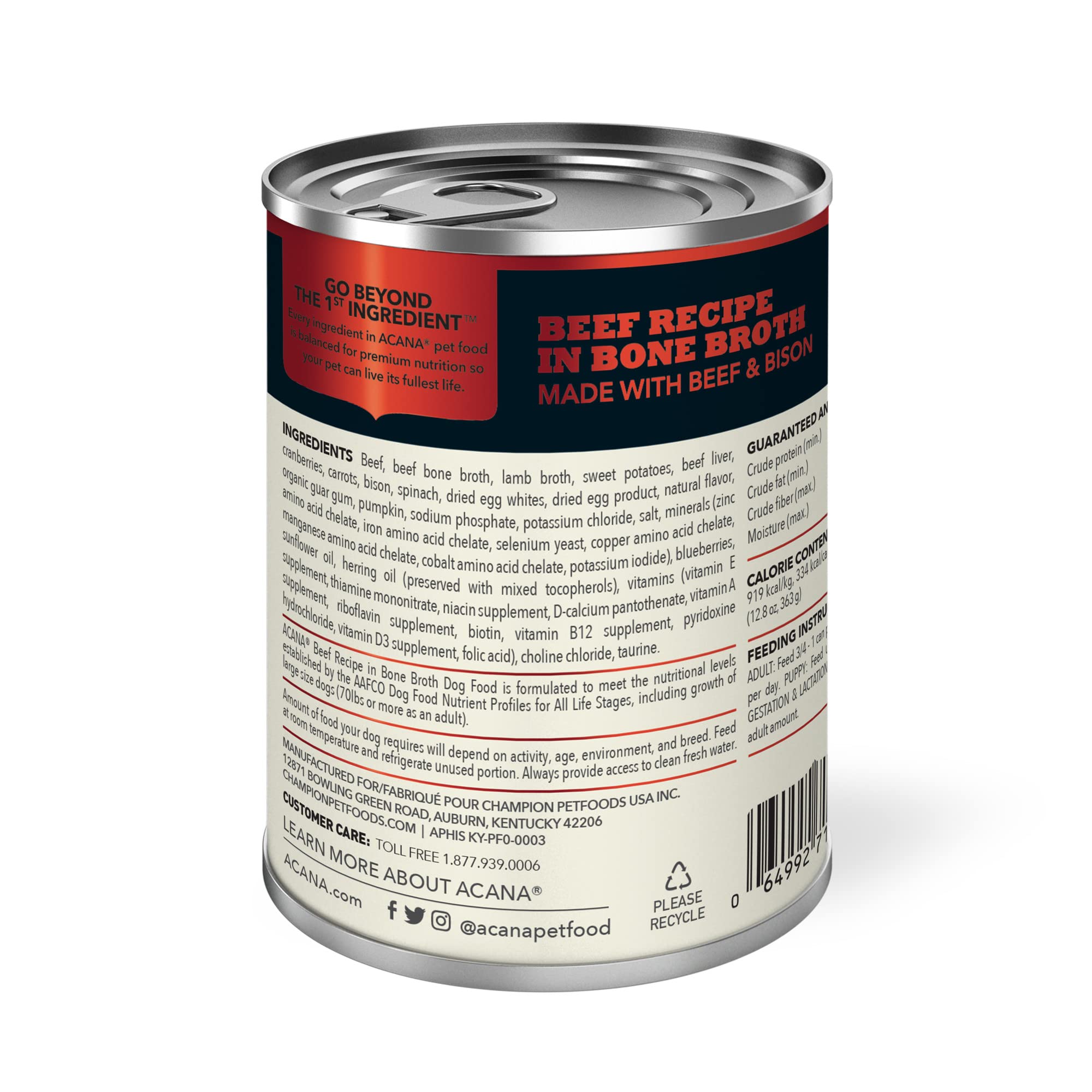 ACANA Premium Chunks in Bone Broth Grain-free Wet Dog Food Beef Recipe 12.8oz Cans (12 Count)
