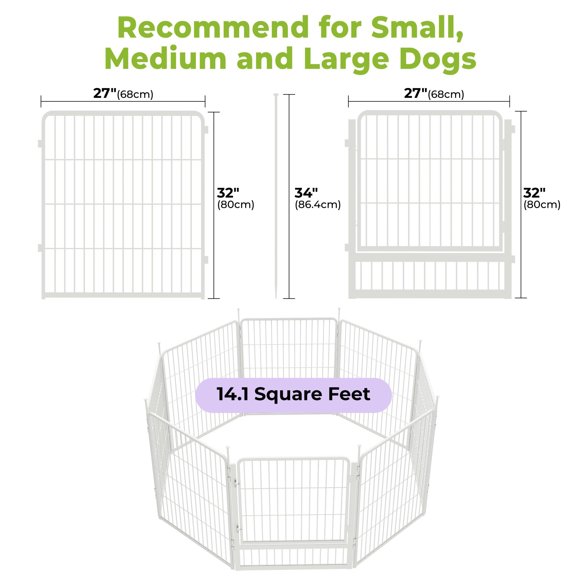Sunsgrove Indoor Dog Playpen With Wider Door, 32 Inch 8 Panels Non Slip Dog Pen Indoor, Anti Rust Dog Fence, Free And Safe Play,