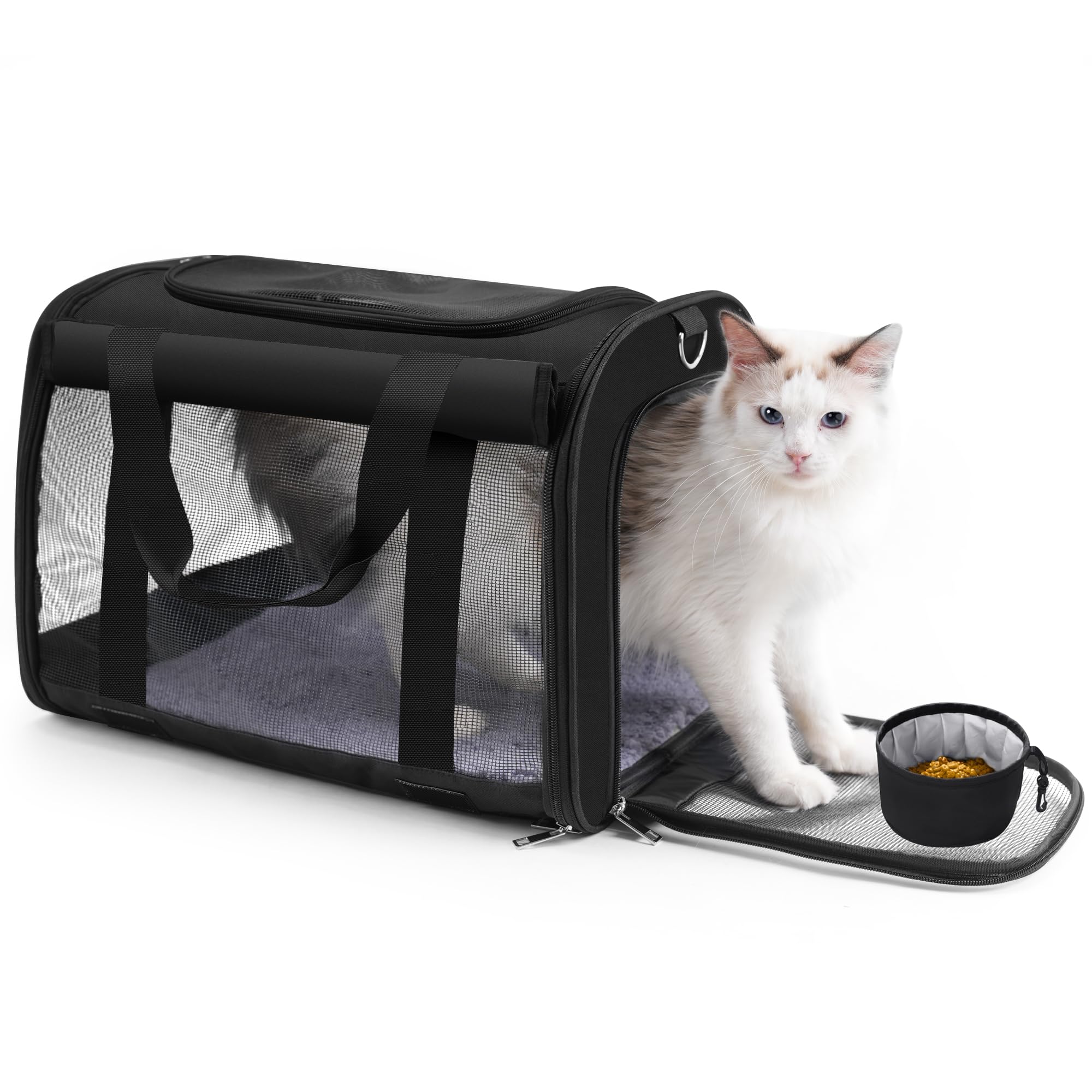 Twdepart Cat Carrier Backpack - Durable, Ventilated & Foldable With Roll-Up Shade, Includes Free Collapsible Bowl & Cushion For 
