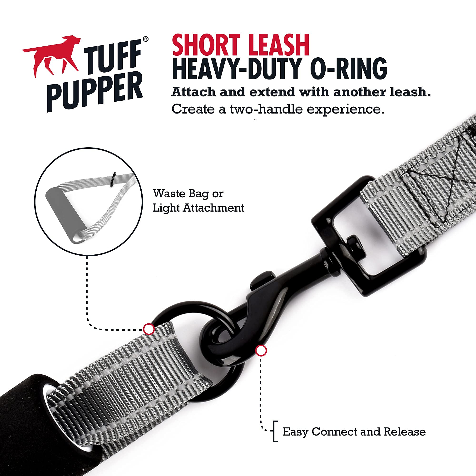Tuff Pupper Service Dog Leash With Handle For Large Dogs | 12 Inch | Perfect For Services Dog Harness & Large Dog Training Leash | Traffic Leash Handle W/Padding | Short Leash Dog Coupler