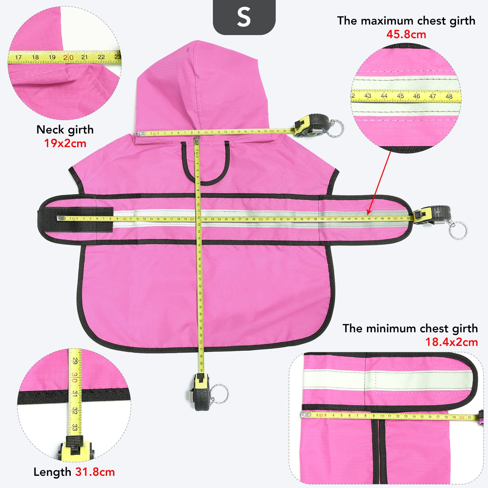 Ezierfy Reflective Puppy Raincoat - Waterproof Adjustable Pet Hooded Slicker Poncho Raincoats Jacket, Lightweight Dog Rain Coat(Pink, Small)