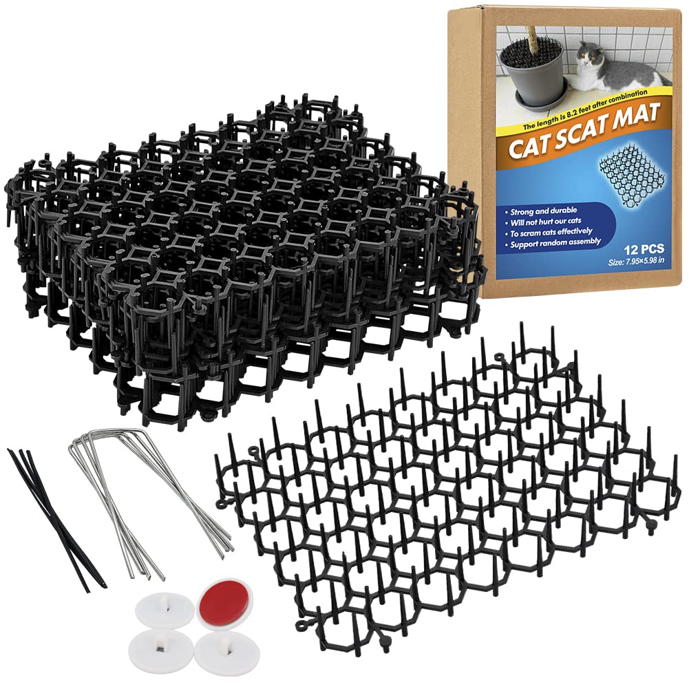 Ley'S Cat Deterrent Mat, Scat Mat For Cats With Spikes, Cat Repellent Indoor Furniture, Outdoor Garden Fence Animal Barrier, 12 Pack/Set