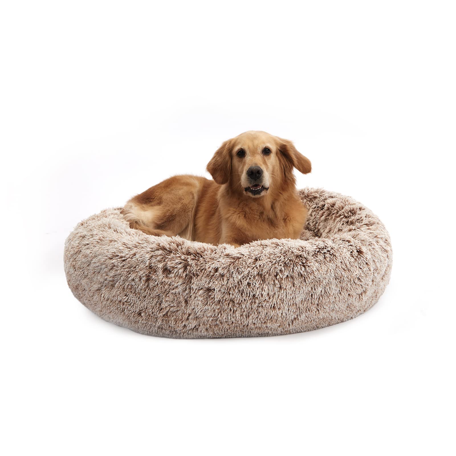 Bedfolks Calming Donut Dog Bed, 36 Inches Round Fluffy Dog Beds For Large Dogs, Anti-Anxiety Plush Dog Bed, Machine Washable Pet