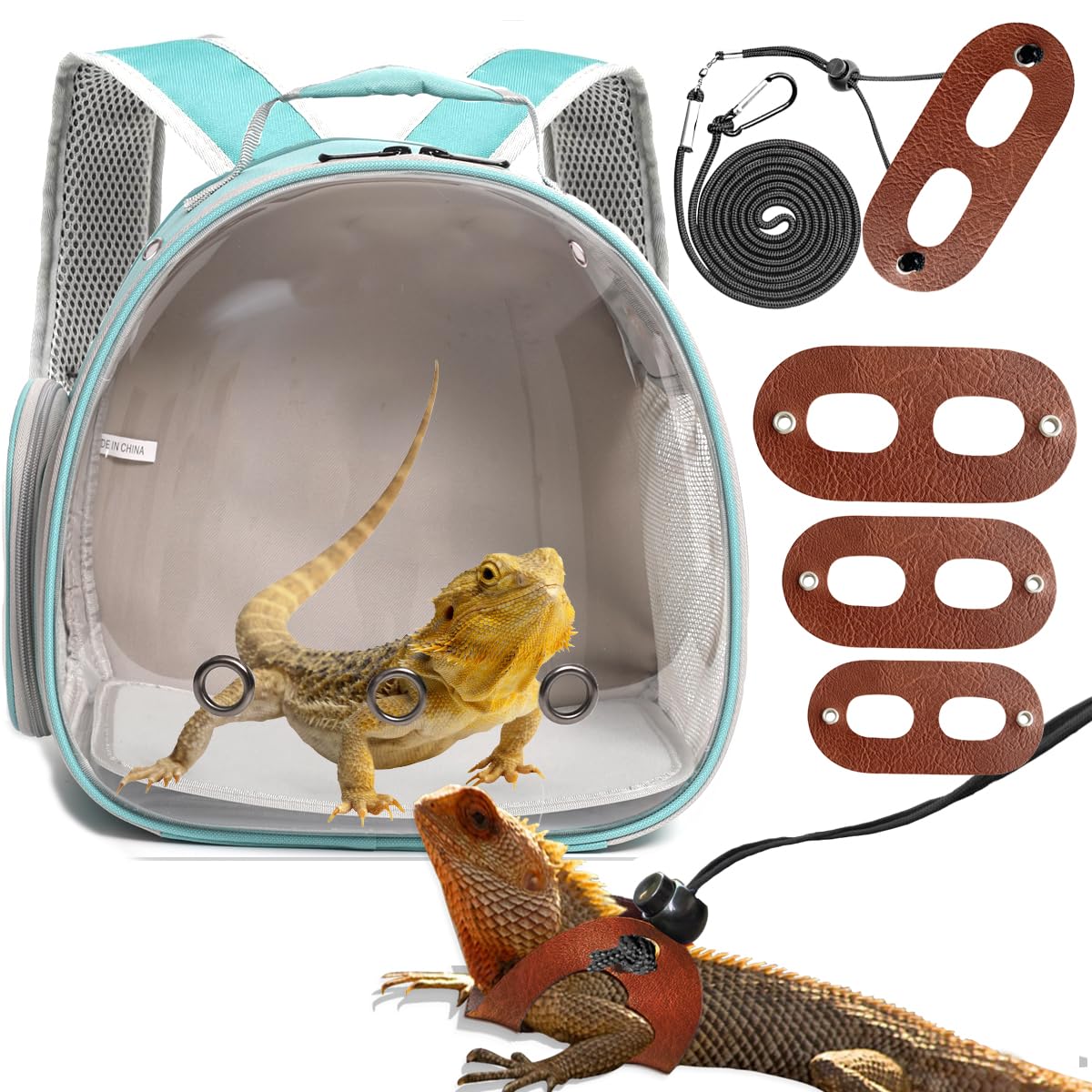 Bearded Dragon Travel Backpack With Harness And Leash Set,Lizard Backpack Travel Carrier,Space Capsule Clear Bubble Window Astro
