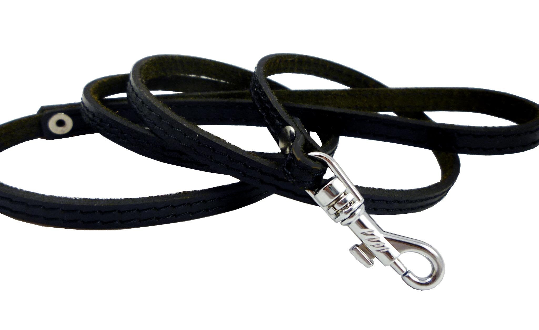 4' Genuine Leather Classic Dog Leash Black 3/8' Wide For Small Breeds And Puppies
