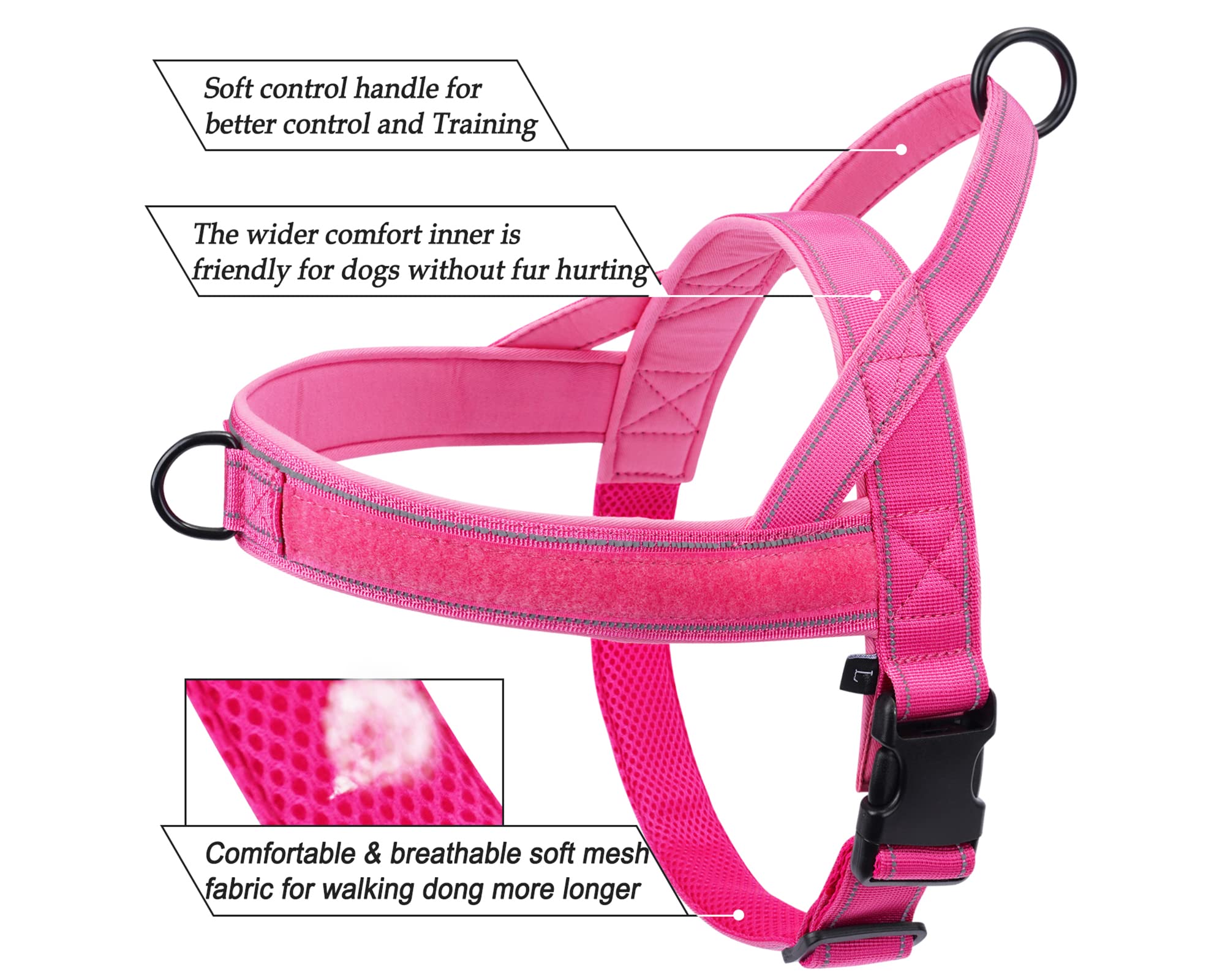 Qifbyfb No Pull Dog Harness For Medium Large Dog, Reflective Escape Proof Adjustable No Pulling Dog Harness, Dog Harness Pink L
