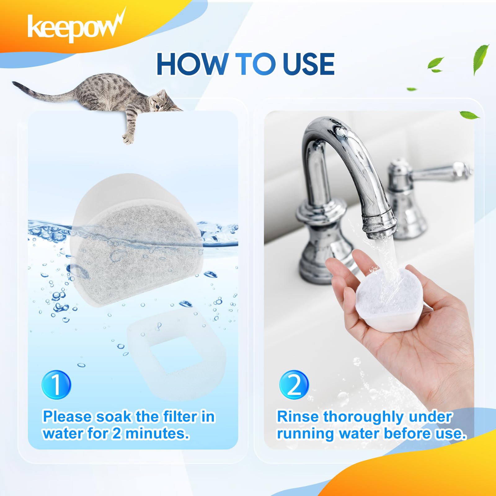 Keepow Cat Water Fountain Filter For Petsafe Drinkwell Fountain, 12 Pack Foam Pre-Filter & Carbon Filter For Drinkwell 1 1/2 2 G