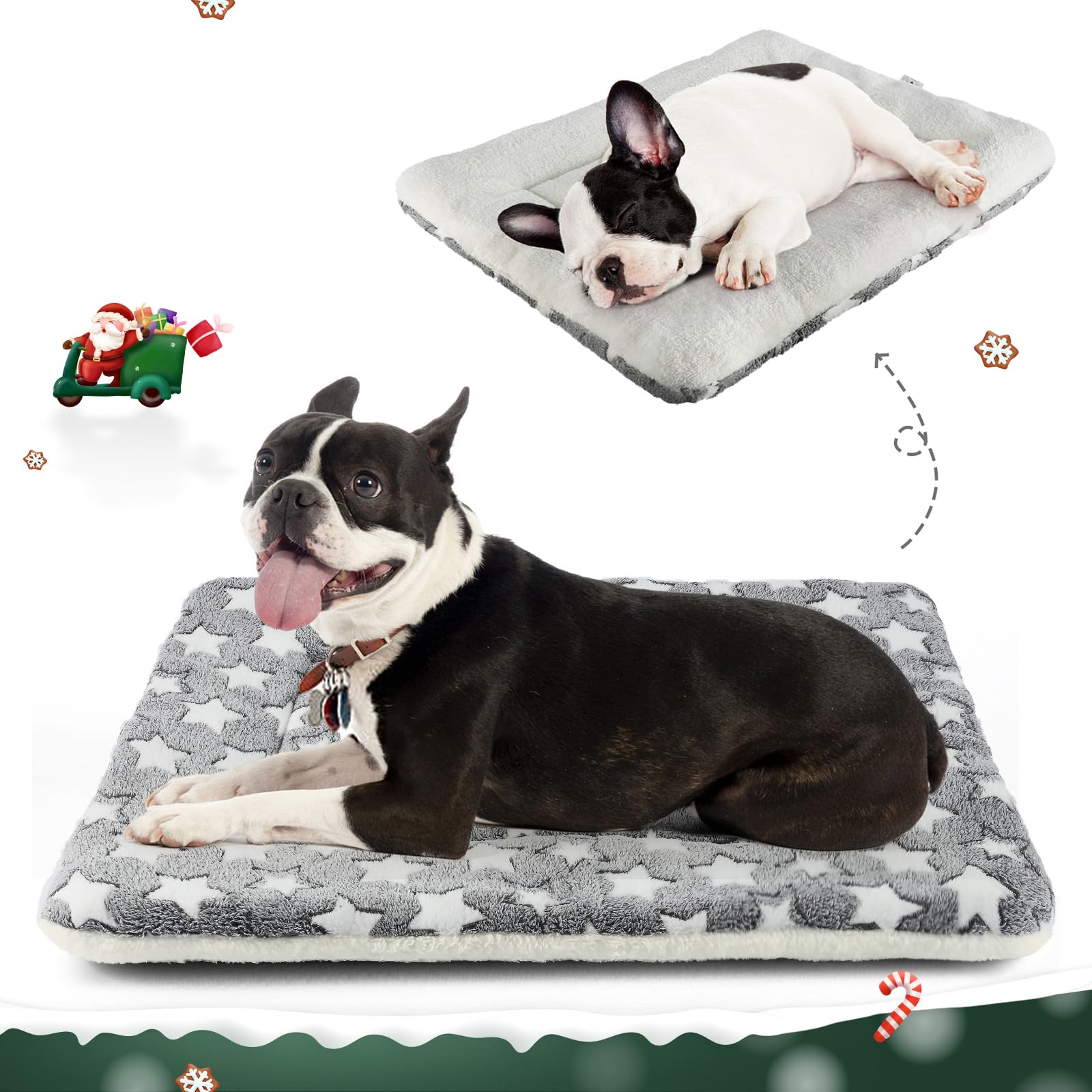 Mora Pets Dog Bed Crate Pad Ultra Soft Pet Bed With Cute Star Print Washable Crate Mat For Large Medium Small Dogs Reversible Fleece Dog Crate Kennel Mat Cat Bed Liner 29 X 21 Inch Grey