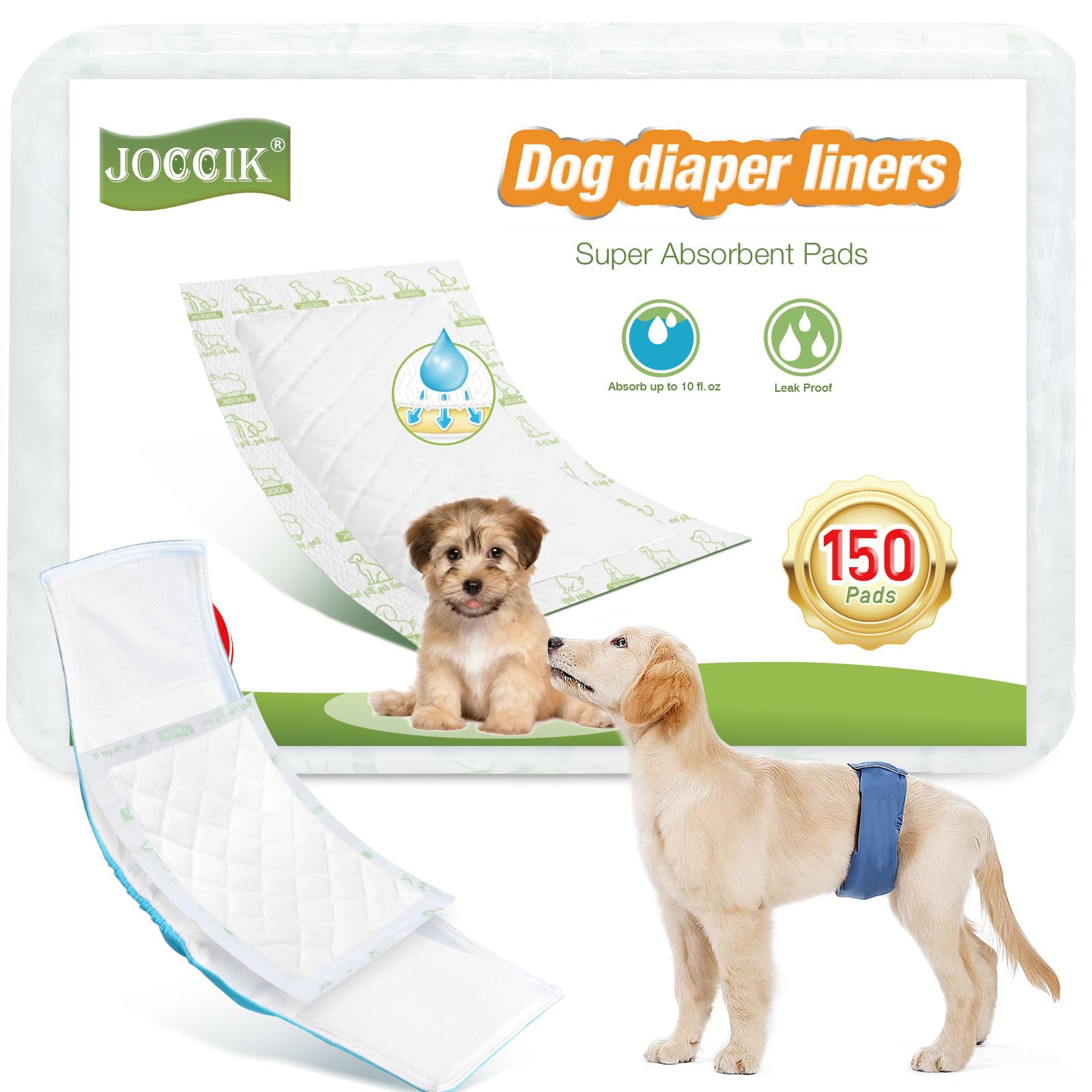 Dog Diaper Liners 150Ct Super Soft And Absorbent Dog Diaper Booster Pads For Male Dog Belly Bands Or Female Dog Diapers (Long, 1