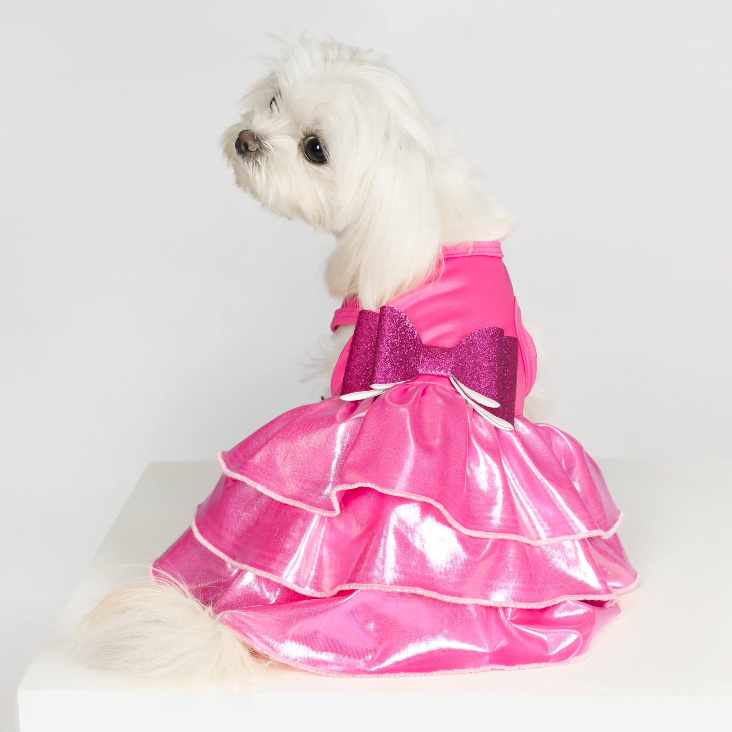 Fitwarm Glossy Dog Tiered Dress, Fancy Dog Clothes For Small Dogs Girl, Doggie Birthday Outfit, Female Pet Apparel, Hot Pink, Xs