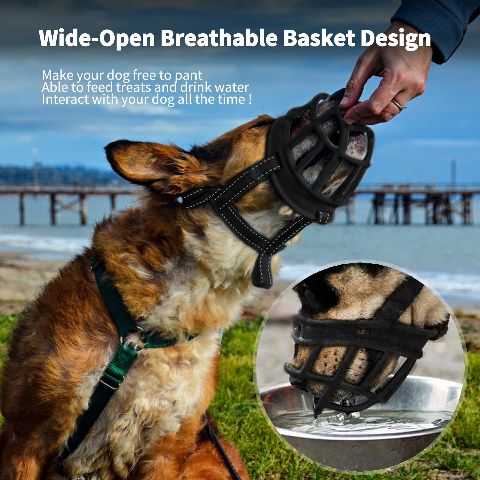 Barkless Dog Muzzle, Soft Basket Silicone Muzzles For Dog, Best To Prevent Biting, Chewing And Barking, Allows Drinking And Panting, Used With Collar