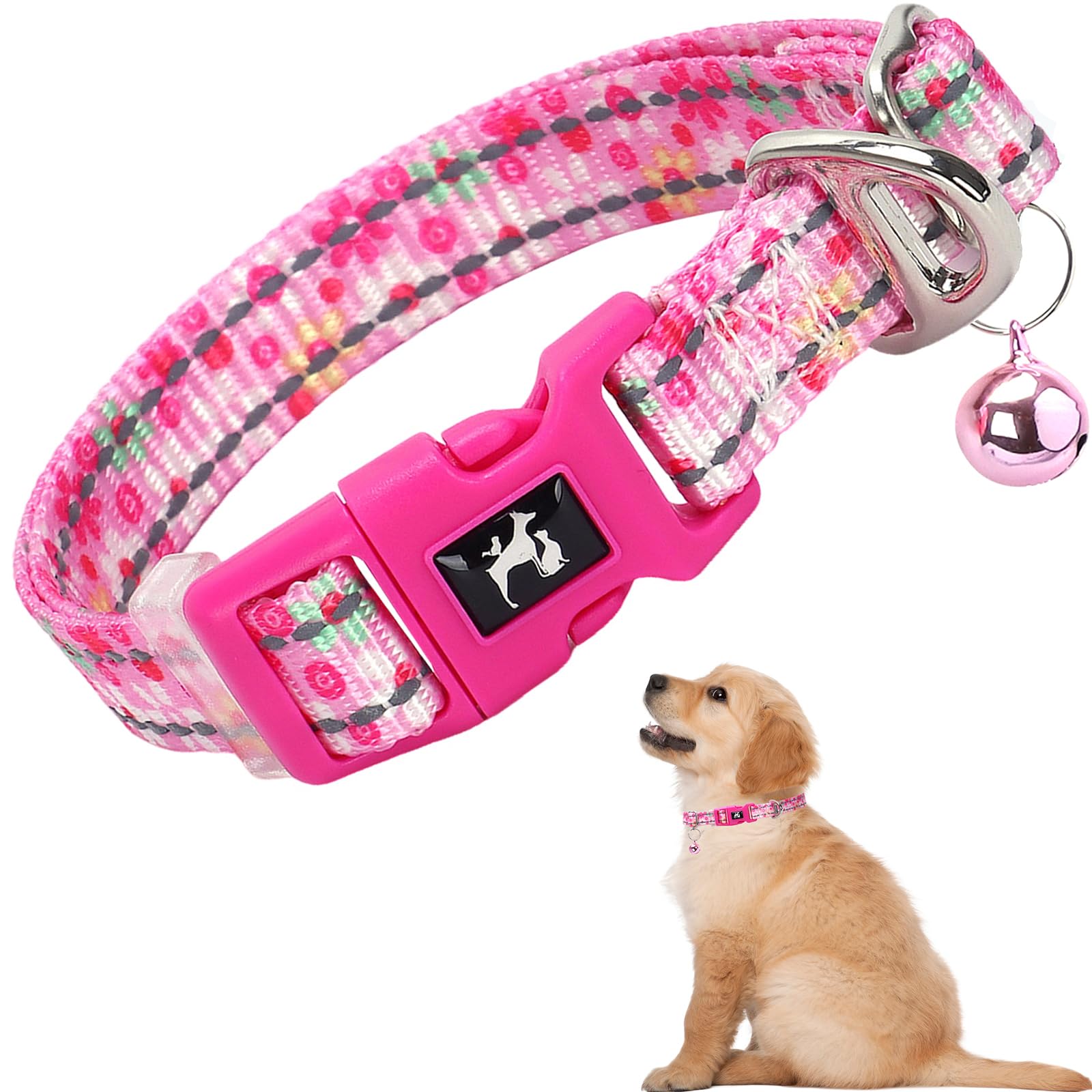 Pink Puppy Collar With Bell For Small Dogs - Reflective, Adjustable & Lightweight For Xs & S Dogs, Comfortable & Safe For Everyd