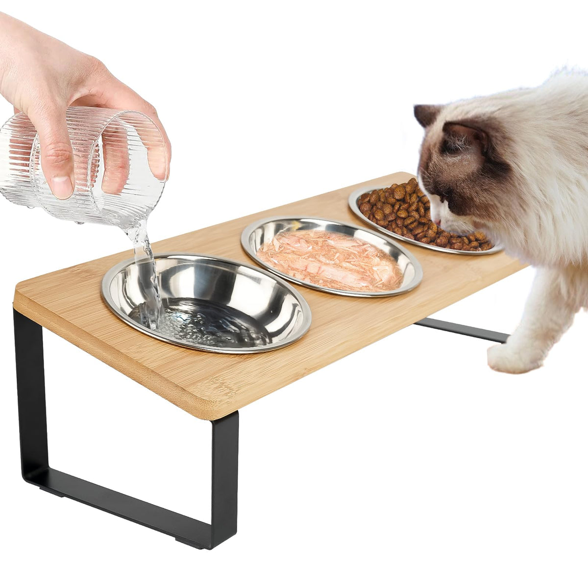 Elevated Cat Bowls With 3 Stainless Steel, 15 Tilted Raised Cat Bowl Set, For Indoor Cats For Small Cats And Puppies Pet Bowls W
