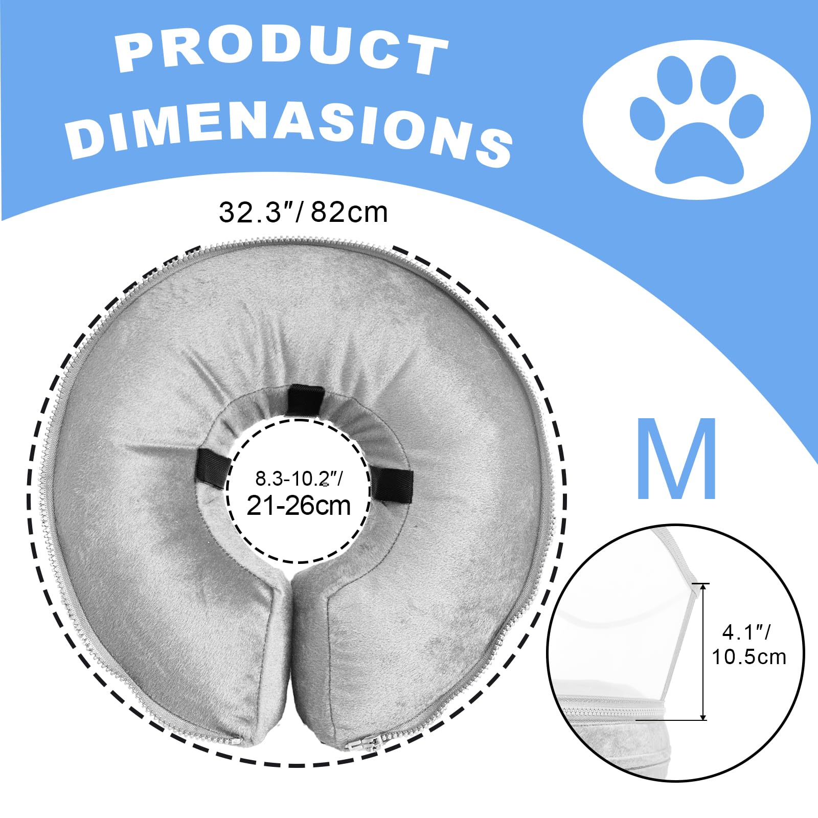 Inflatable Dog Cone, Soft Dog Cone After Surgery, for M M+ L XL Dogs, with Detachable Anti Licking Shield and Inflator, 2 in 1 A