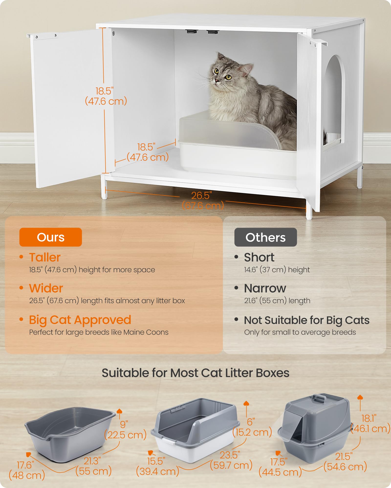 Feandrea Litter Box Enclosure, Modern Cat Litter Box Furniture Hidden, with Handles, Magnetic Locks, Cat House, Side End Table,