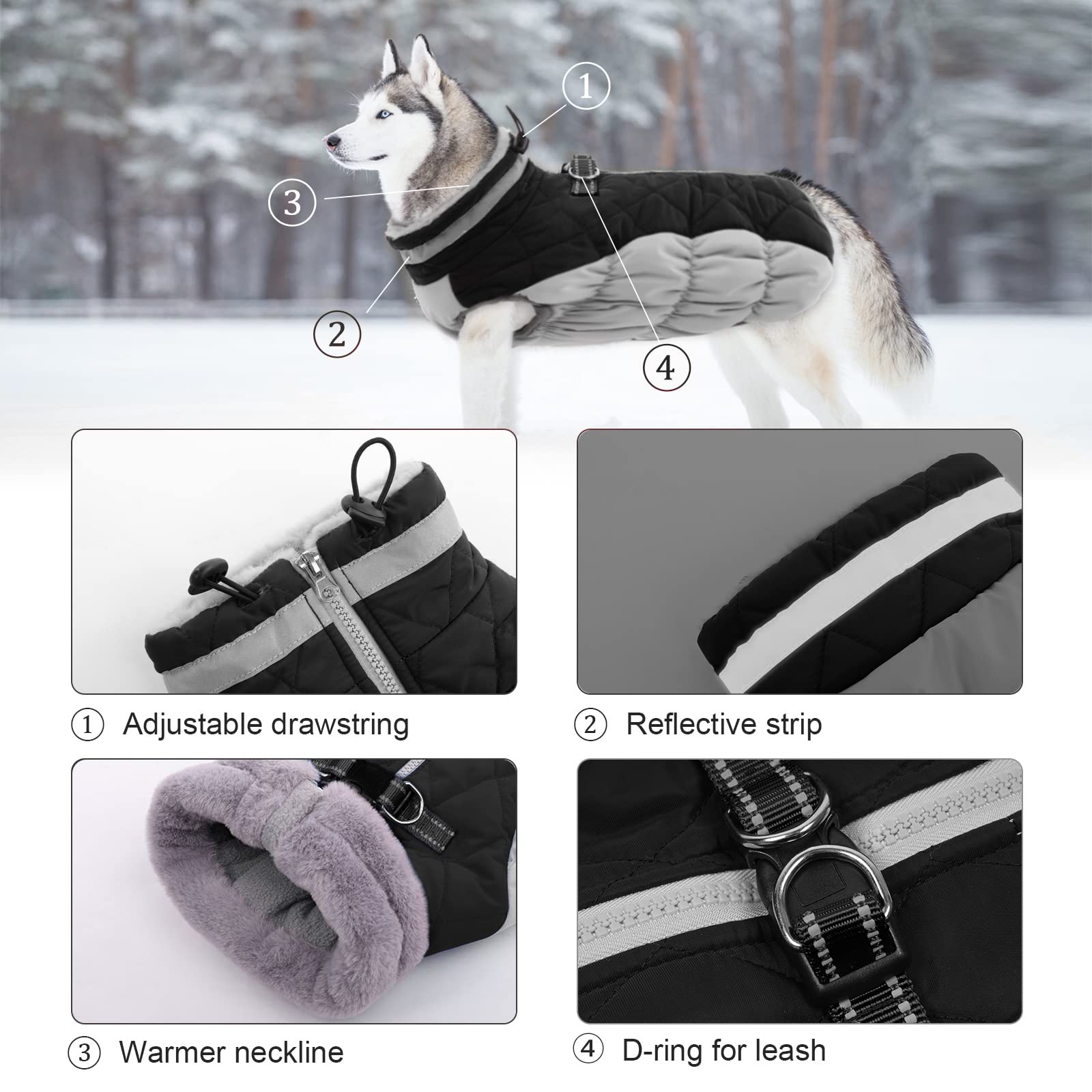 Lelepet Warm Dog Winter Coat Dog Coat Fleece Dog Jacket With Built In Harness Windproof Dog Cold Weather Coats Reflective Turtle