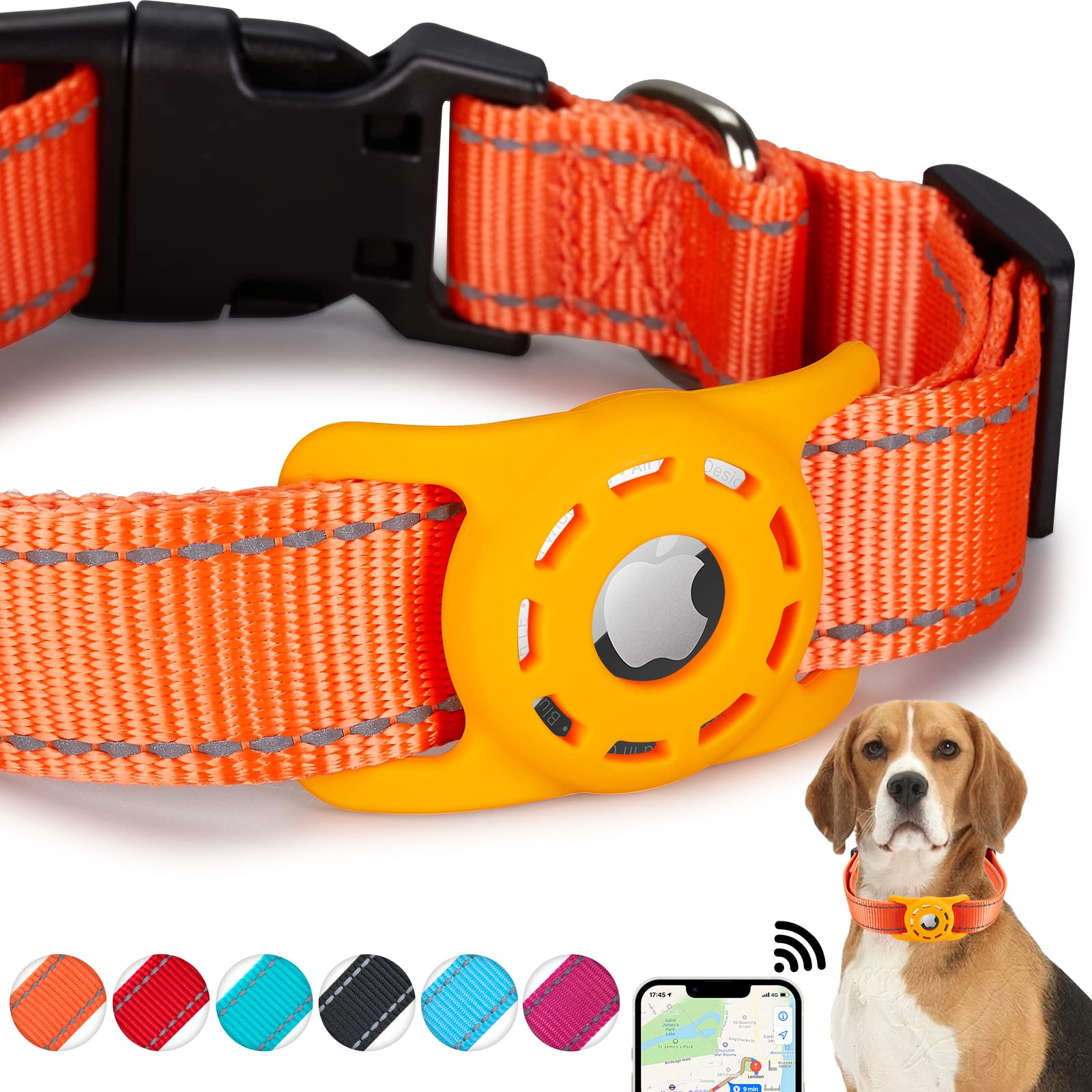 Konity Airtag Cat Collar, Compatible With Apple 2021, Nylon Pet Kitten Puppy Collar With Silicone Holder For Small Dogs, Orange,Xs: 8''-12'' Neck