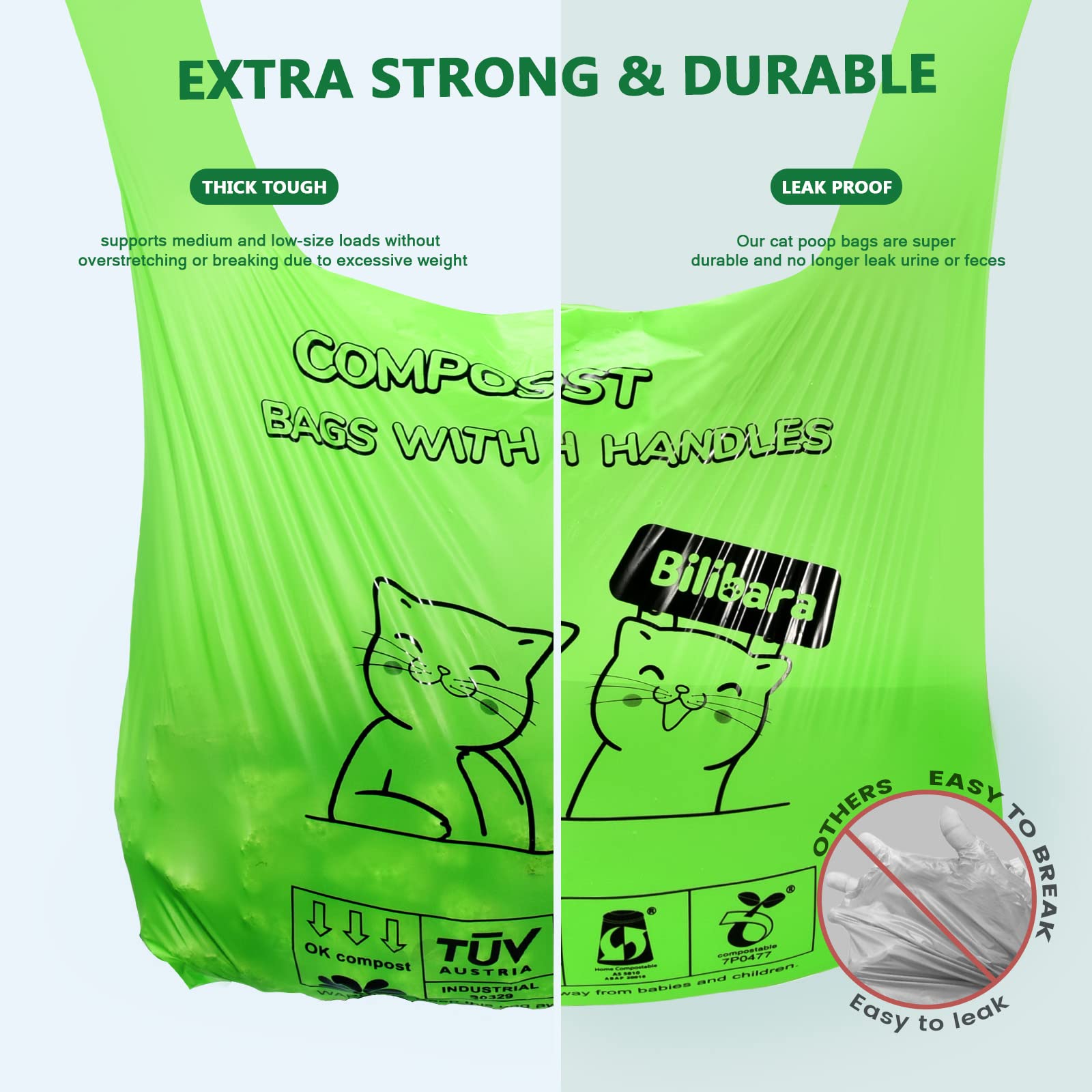 Bilibara Biodegradable Poop Bags For Cat - 110 Count, Durable Cat Litter Bags For Poop With Handles, Scented Poop Bags For Litte