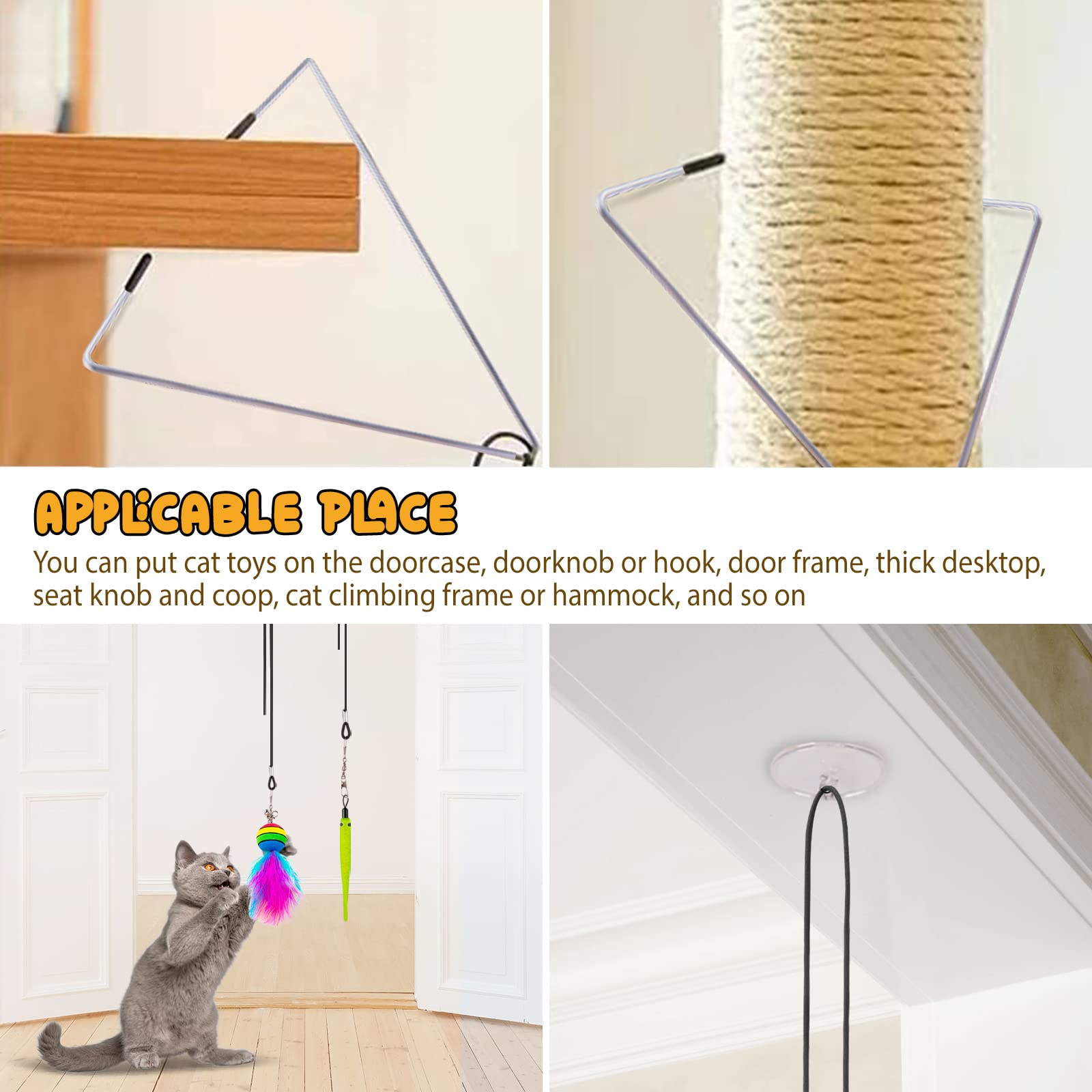 Hosfroll Cat Toys Wand, Interactive Cat Toy With Super Suction Cup Sticky Detachable 12 Pcs Feather Replacements 2 Wands Cat Spring Feather Toys For Indoor Cats Kitten Toys (9 Toys Double Headed)