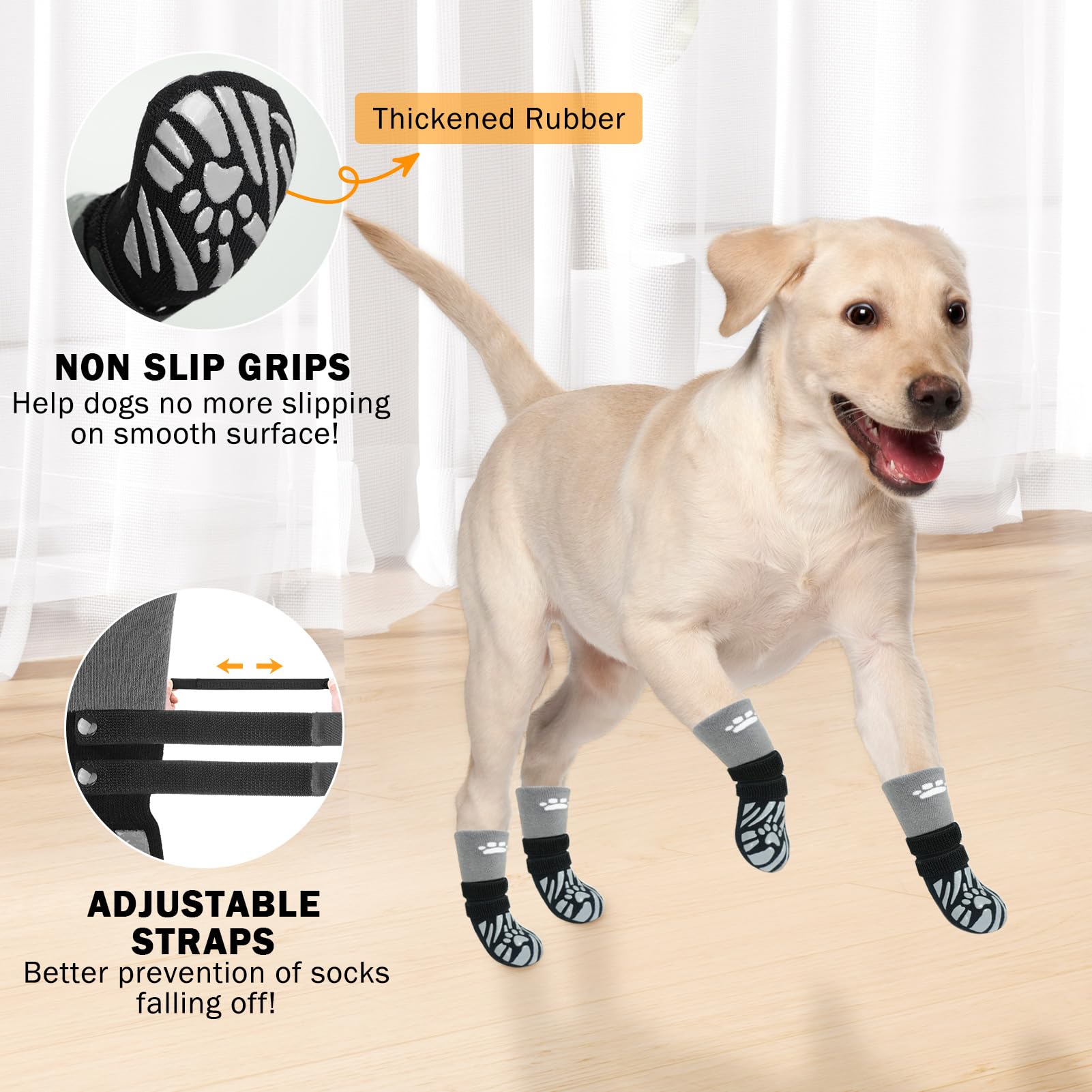 SCENEREAL Dog Socks - Licking Prevention, Grippy Booties, M Size, Black, for Hot/Cold Pavement, Senior Dogs, Pack of 4