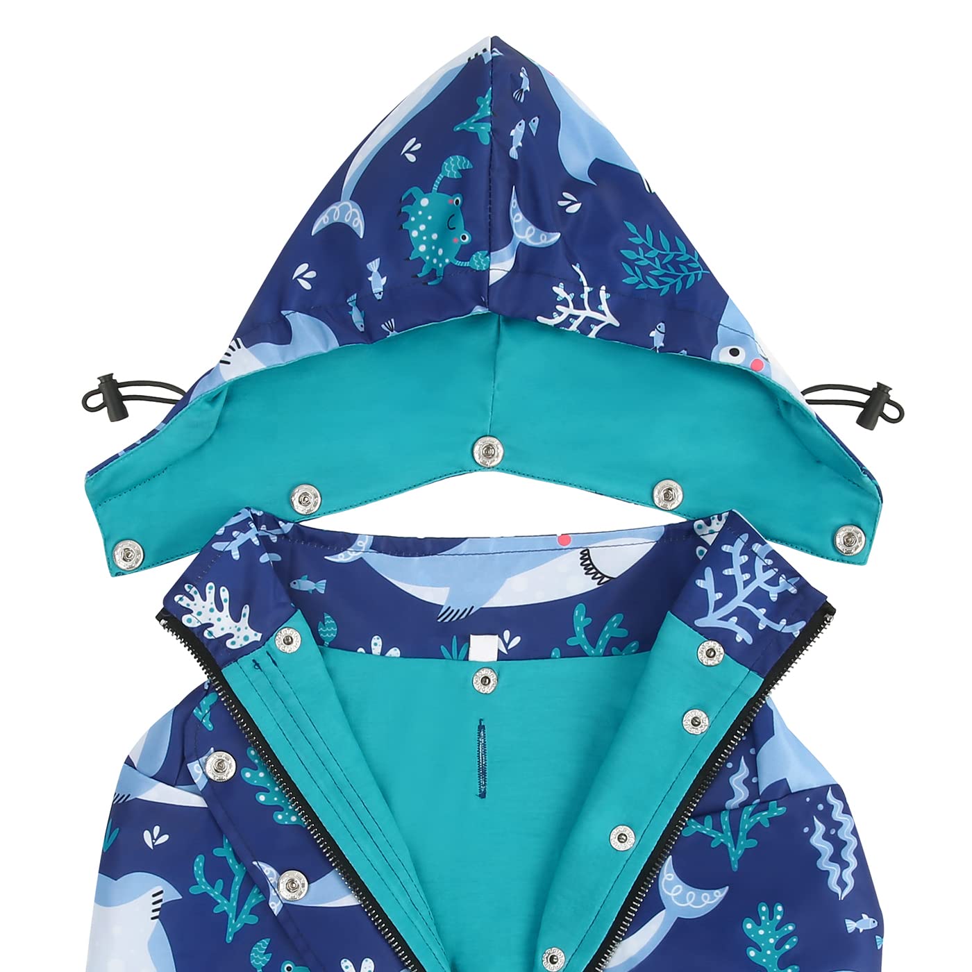 Hde Dog Raincoat Double Layer Zip Rain Jacket With Hood For Small To Large Dogs Sharks - 2Xl