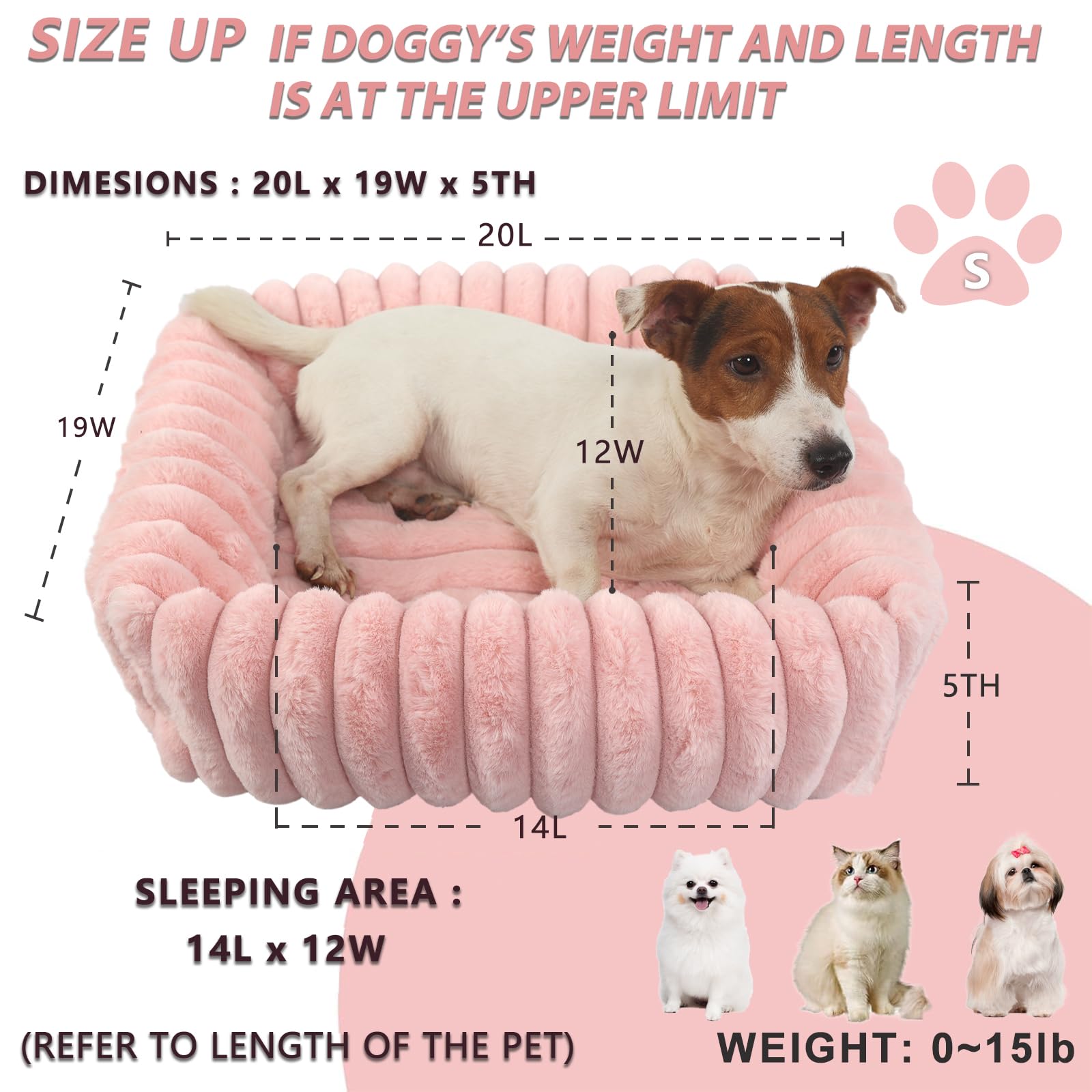 Cute Small Dog Beds For Small Dogs Girl And Cats Washable,Rectangle Cat Bed With Sides Orthopedic Soft Cozy Calming Sleeping Pup