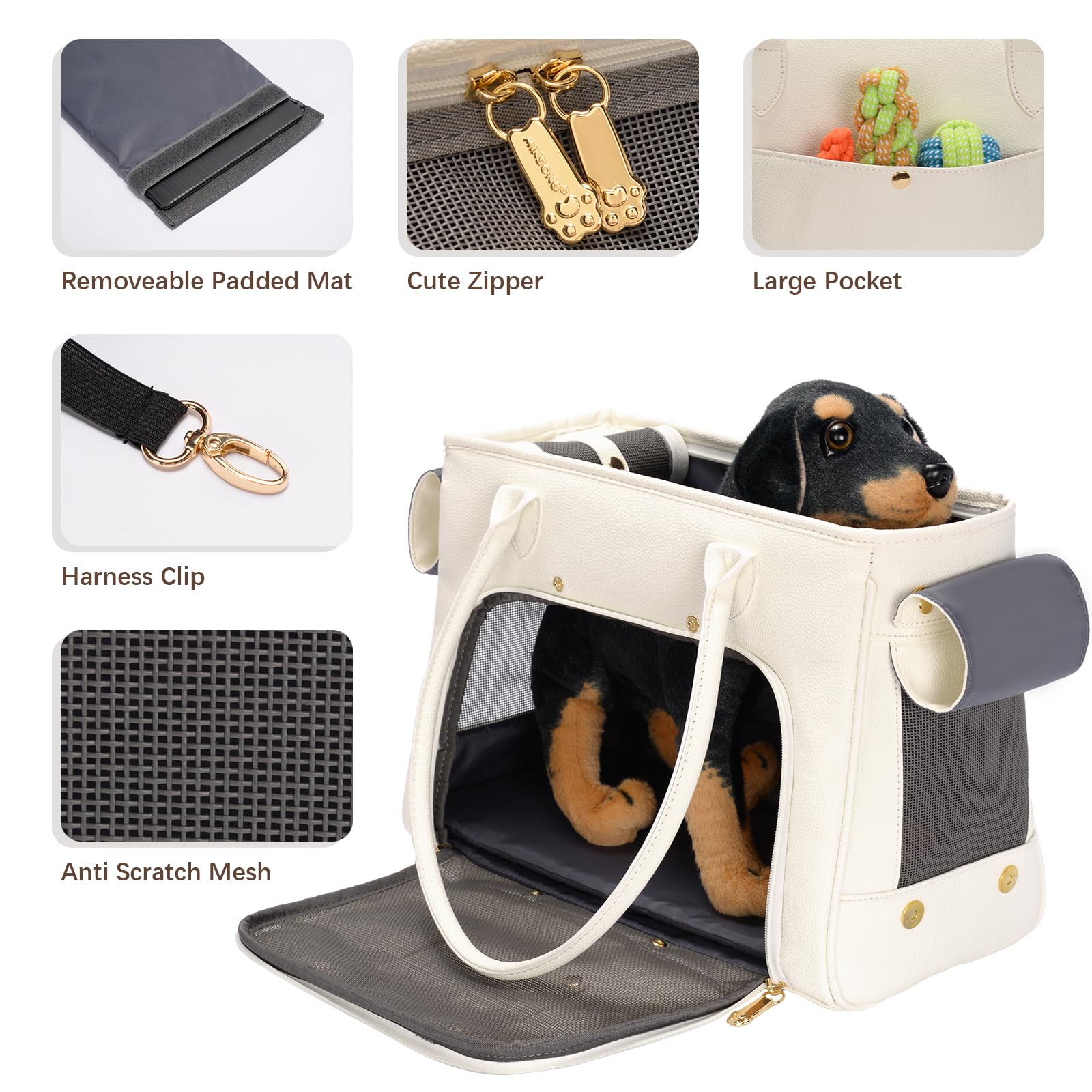 Fashion Pet Carrier Purse For Small Cat And Dog, Luxury Pu Soft-Sided Tote Bag With Large Pockets For Dogs And Puppies (White, 1