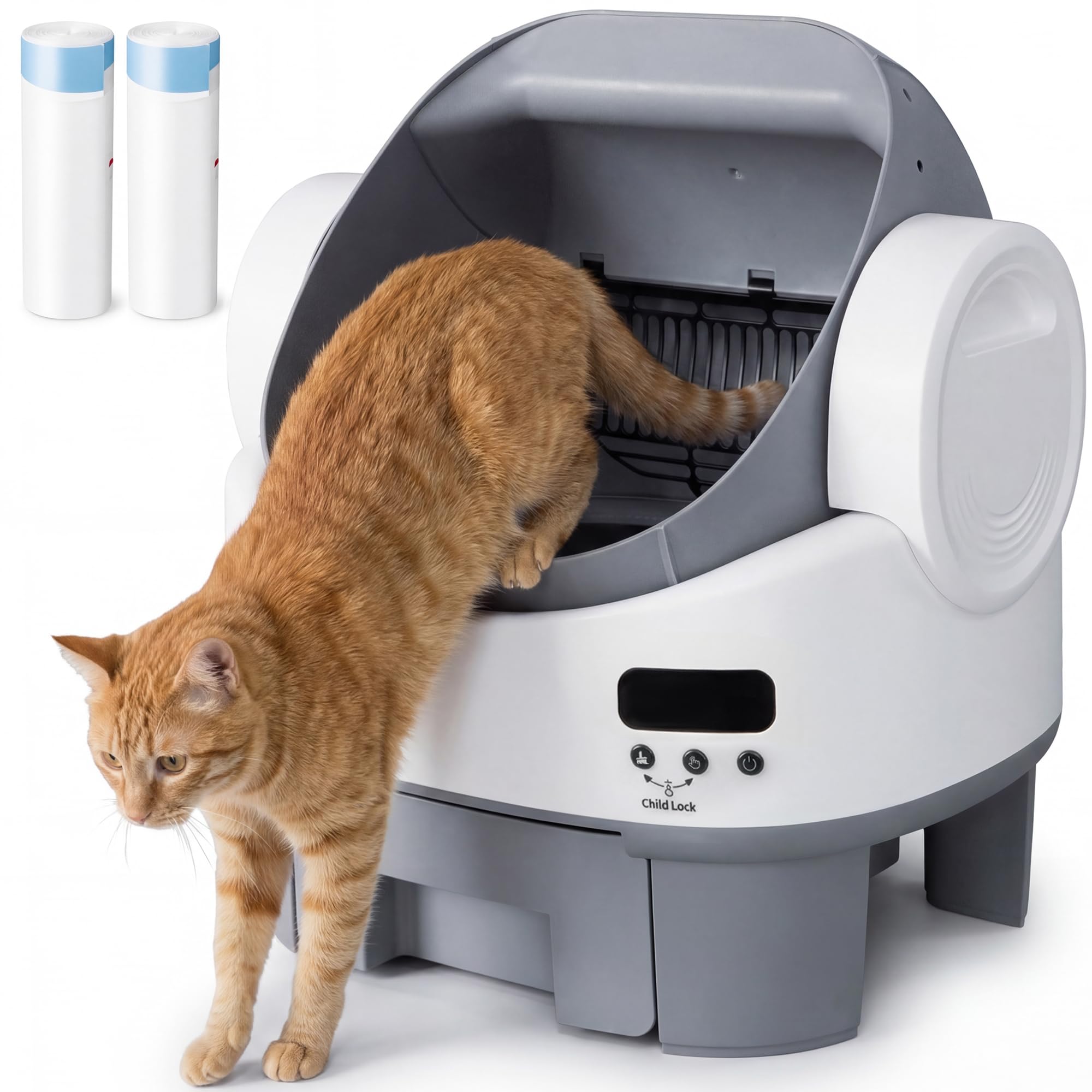 Greesum Self Cleaning Cat Litter Box, No App or WiFi Required, Open-Top Automatic Litter Box for Multiple Cats, 10-Day Capacity,
