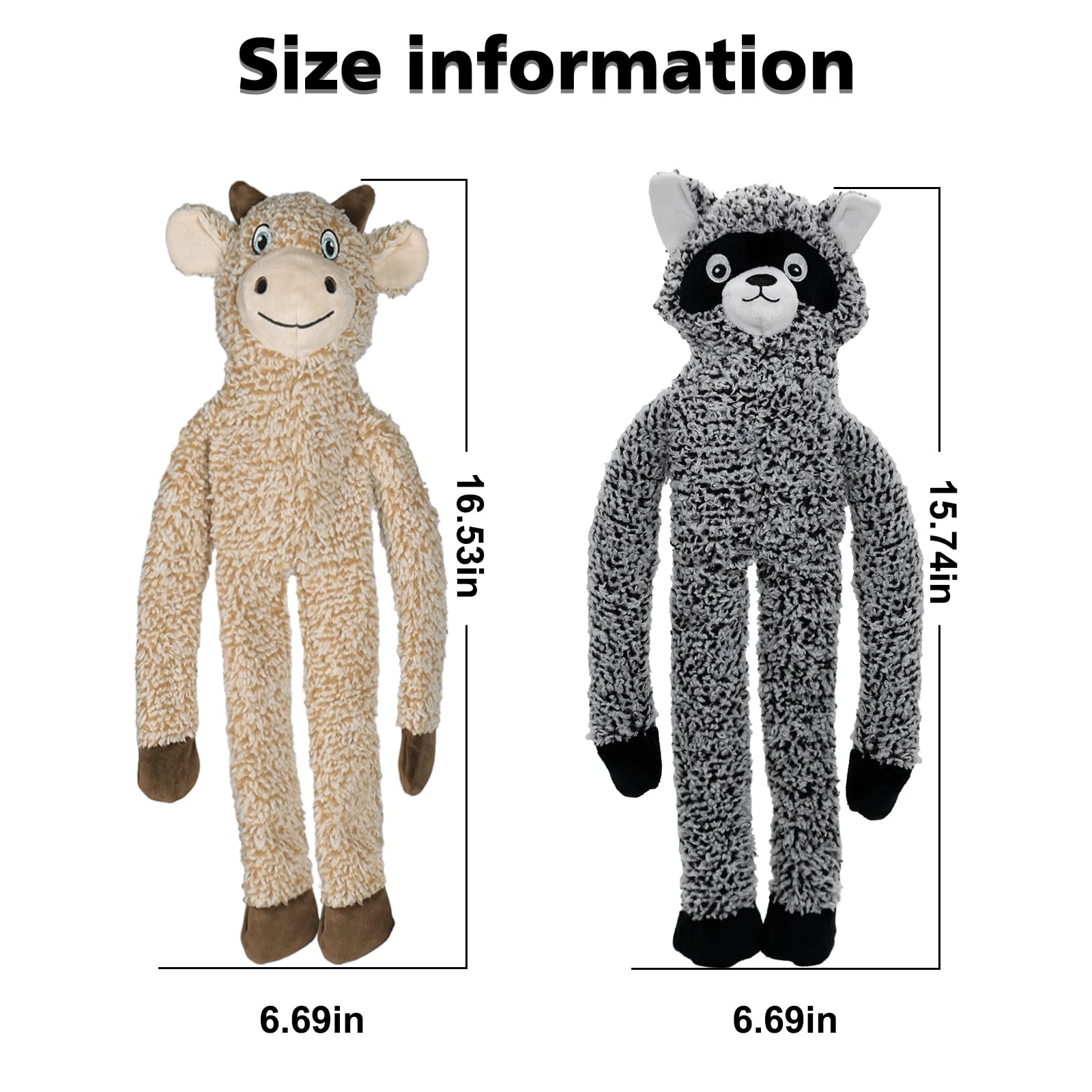 2 Pack Dog Toys With Squeakers, Plush Teething Toys To Keep Them Busy, No Stuffing Crinkle Interactive Dog Animals, Cute Funny D