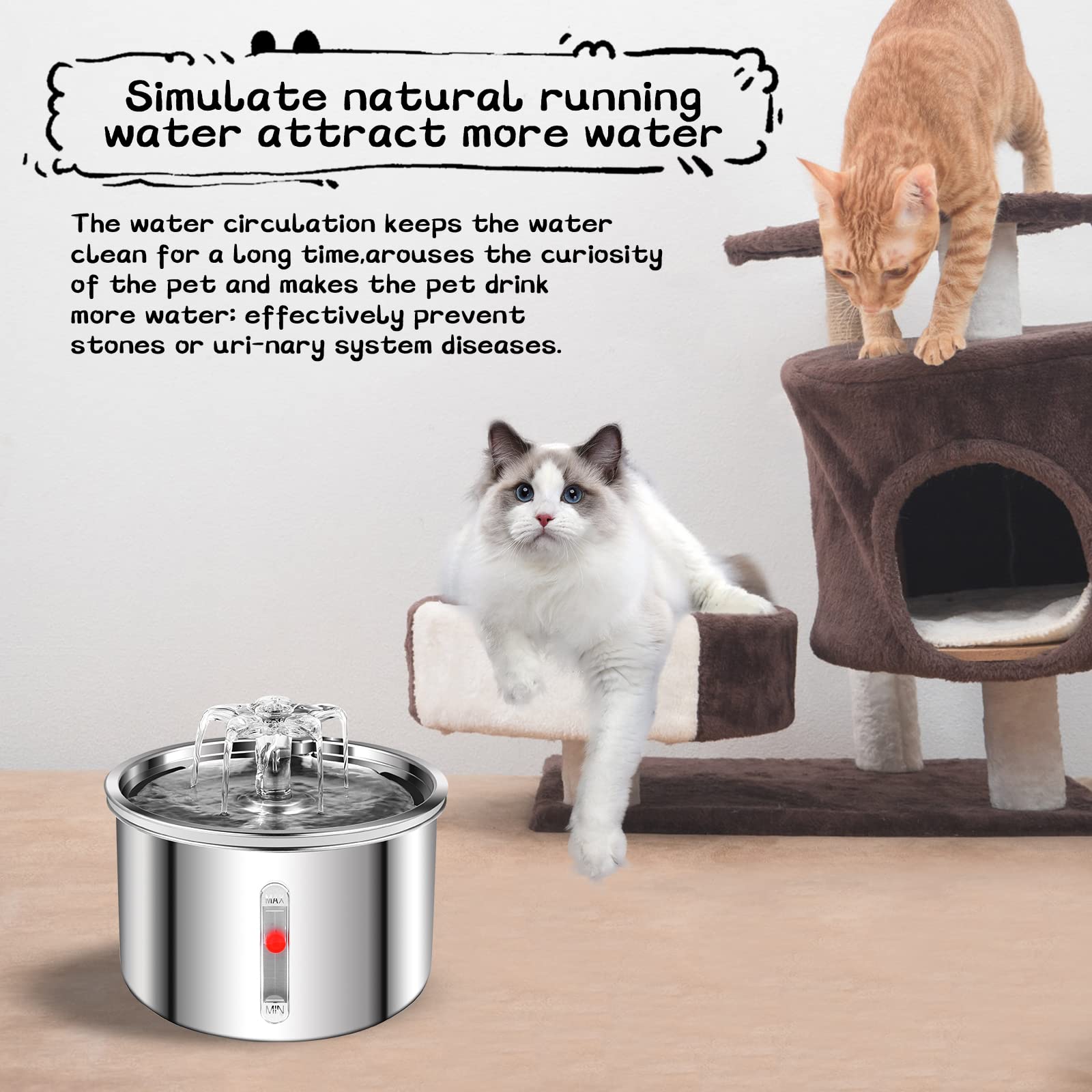 Azzxzqyu Cat Water Fountain Stainless Steel, 67Oz/2L Dog Water Dispenser, Automatic Pet Water Fountain With Ultra Quiet Pump And