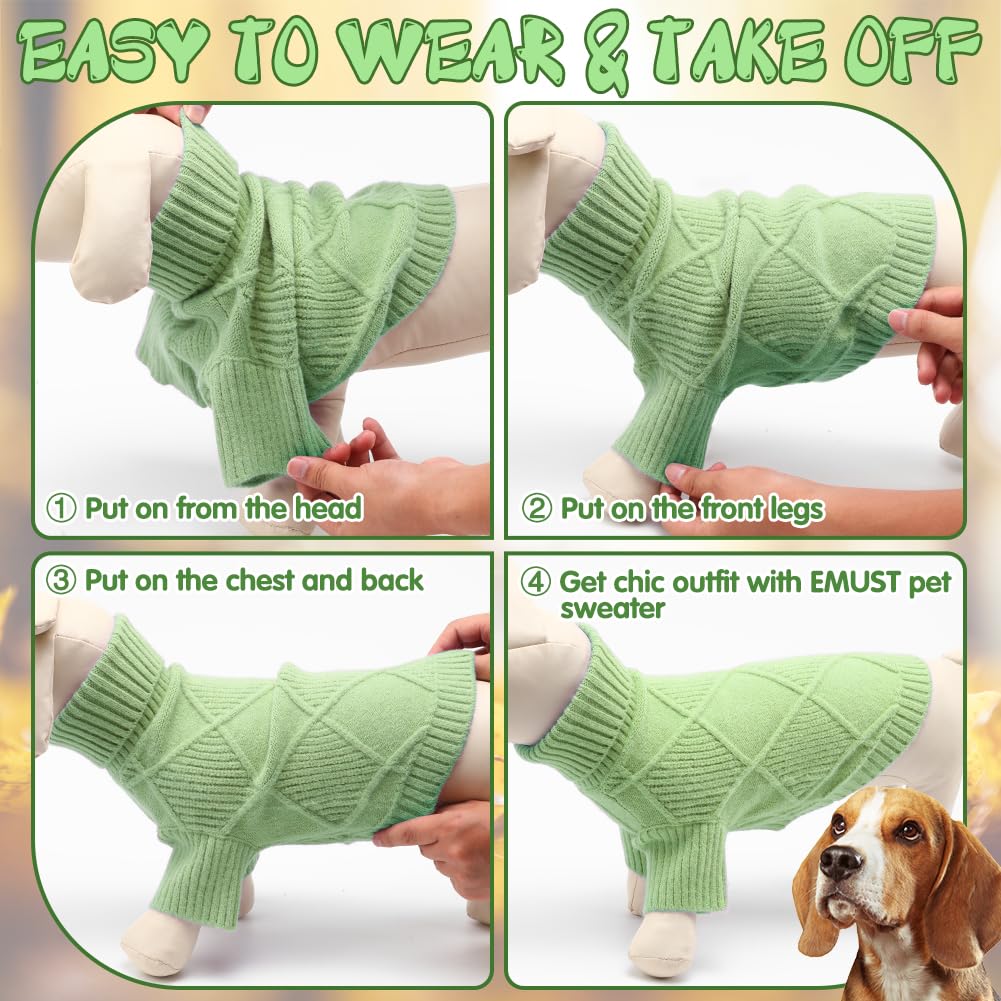 Emust Dog Sweaters For Large Dogs, Elastic Large Dog Sweater With Sleeves, Soft Dog Turtleneck Sweater For Fall & Winter, Green