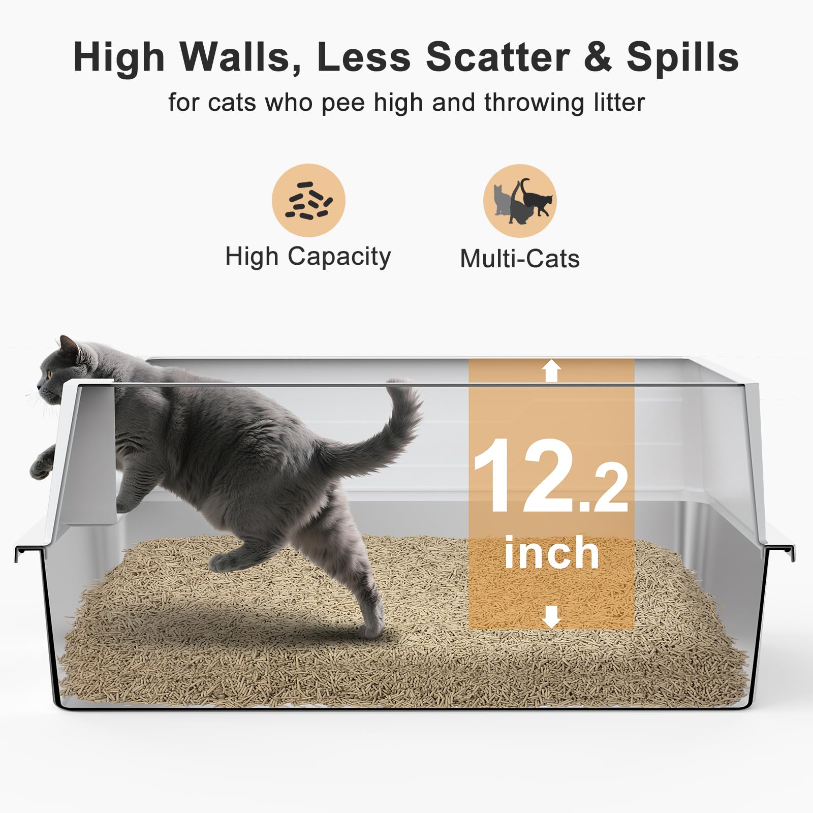 XXXL Stainless Steel Litter Box | Extra Large Enclosed Cat Litter Boxs with Lid for Big Cats & Multi-cat | High Sided, Anti-Urin