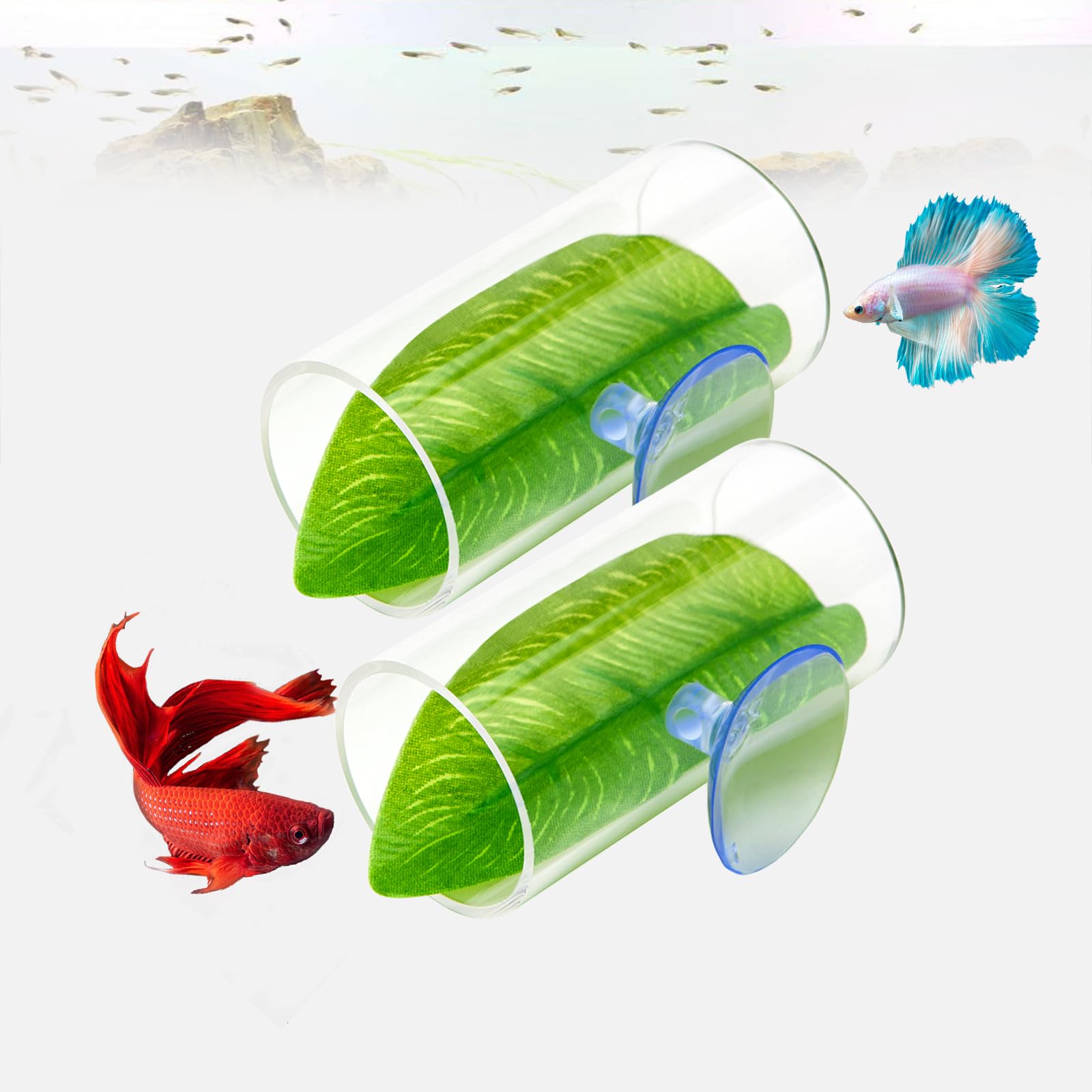 CousDUoBe 2 Pack Betta Fish Acrylic Tube Tunnel,Betta Fish Leaf Pad Simulating The Natural Habitat for Betta Spawning Grounds Br