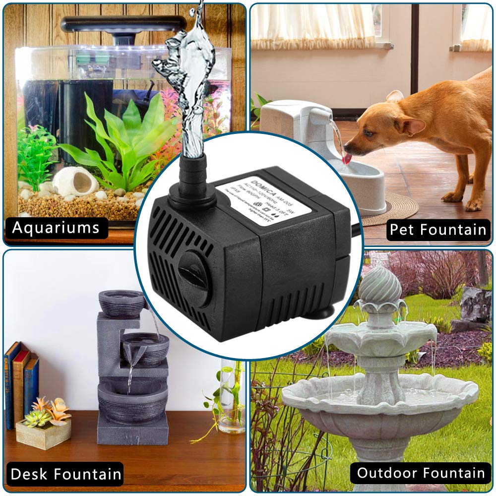 DOMICA 90 GPH Mini Submersible Pump, 5W Fountain Pump for Aquariums & Ponds, Black Plastic, Model FR-PPU12-188