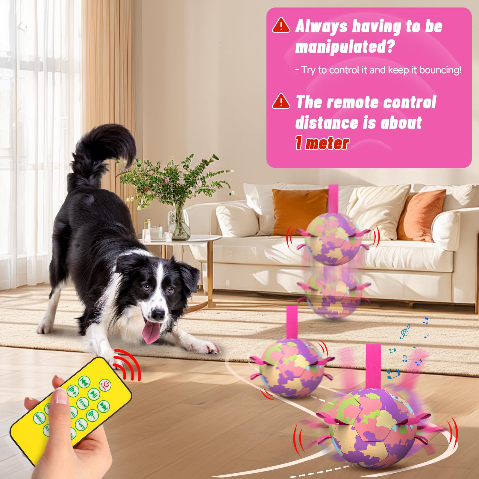 Qdan Interactive Dog Toys Soccer Ball: Bouncing Ball For Dogs, Jumping Dog Balls With Recording And Music Modes, Puppy Birthday