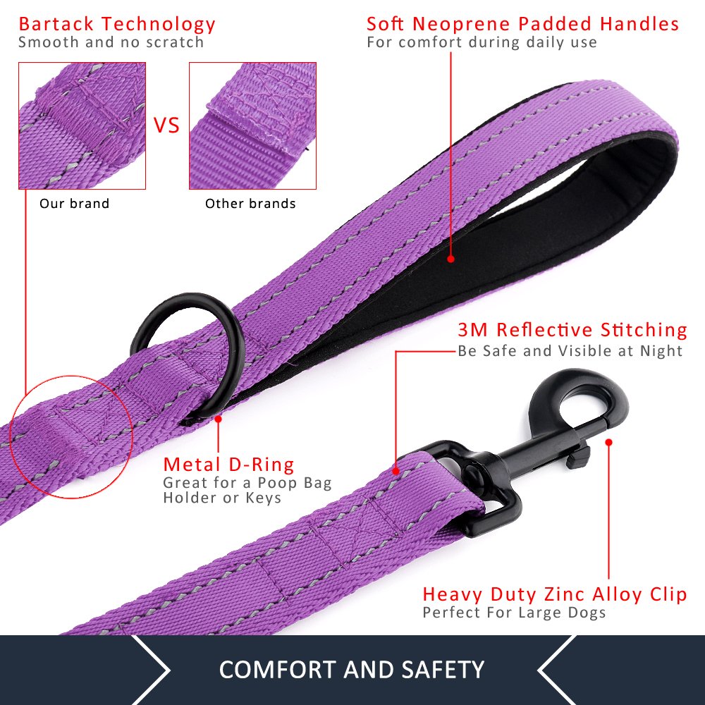 Plutus Pet Dog Leash 6ft Long, Traffic Padded Two Handle, Heavy Duty, Reflective Double Handles Lead for Control Safety Training