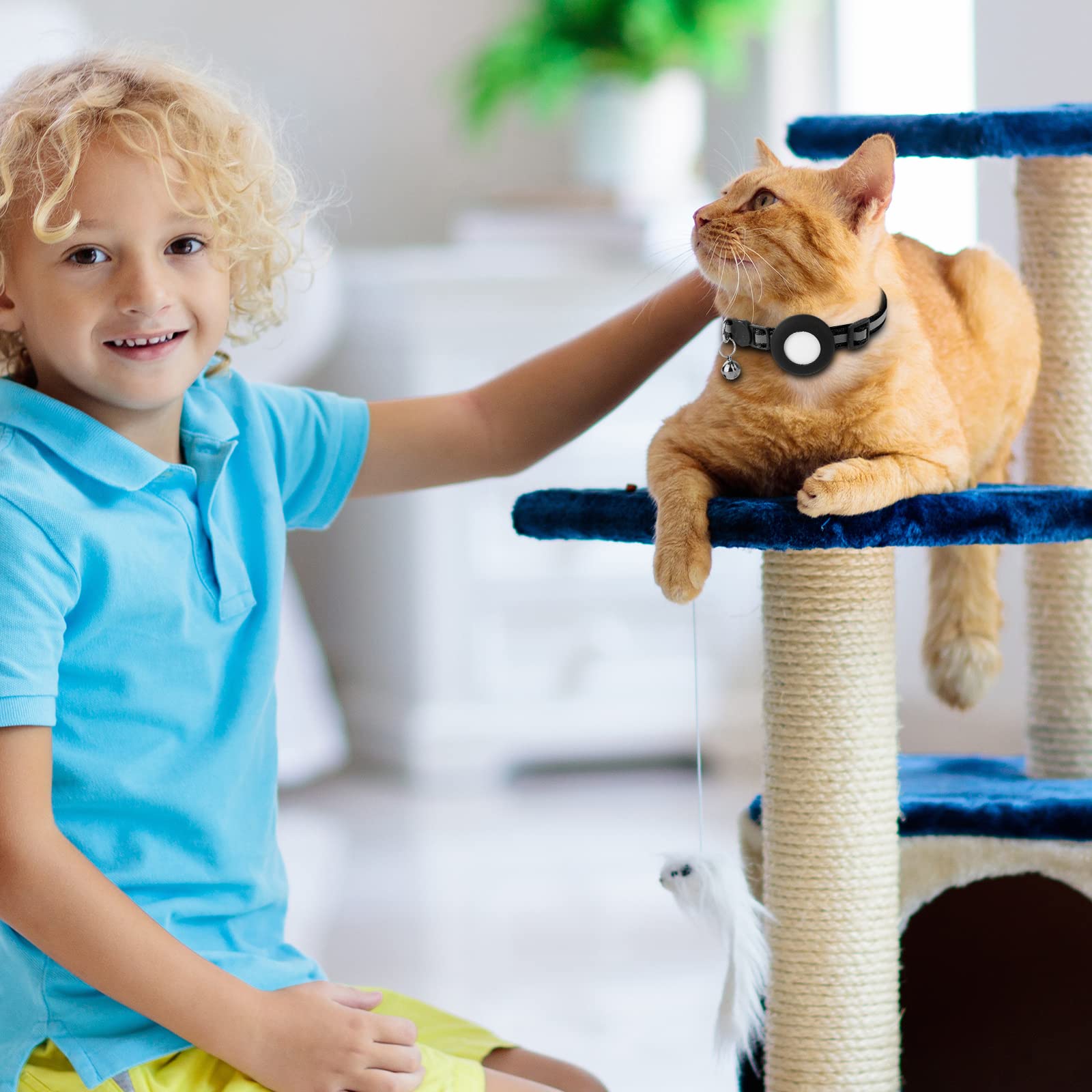 Airtag Cat Collar, Air Tag Cat Collar With Bell And Safety Buckle In 3/8'' Width, Reflective Collar With Waterproof Airtag Holde