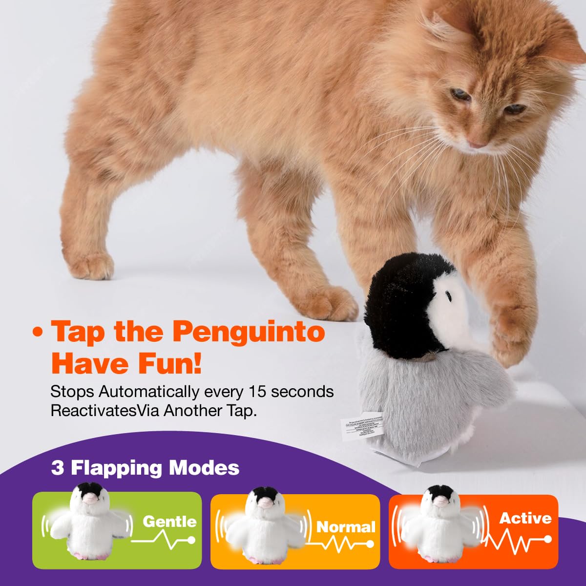 Kimee Interactive Cat Toy Rechargeable Automatic Chirping Penguin Bird Cat Toy Infused With Catnip In The Wings, Auto Beating Wi
