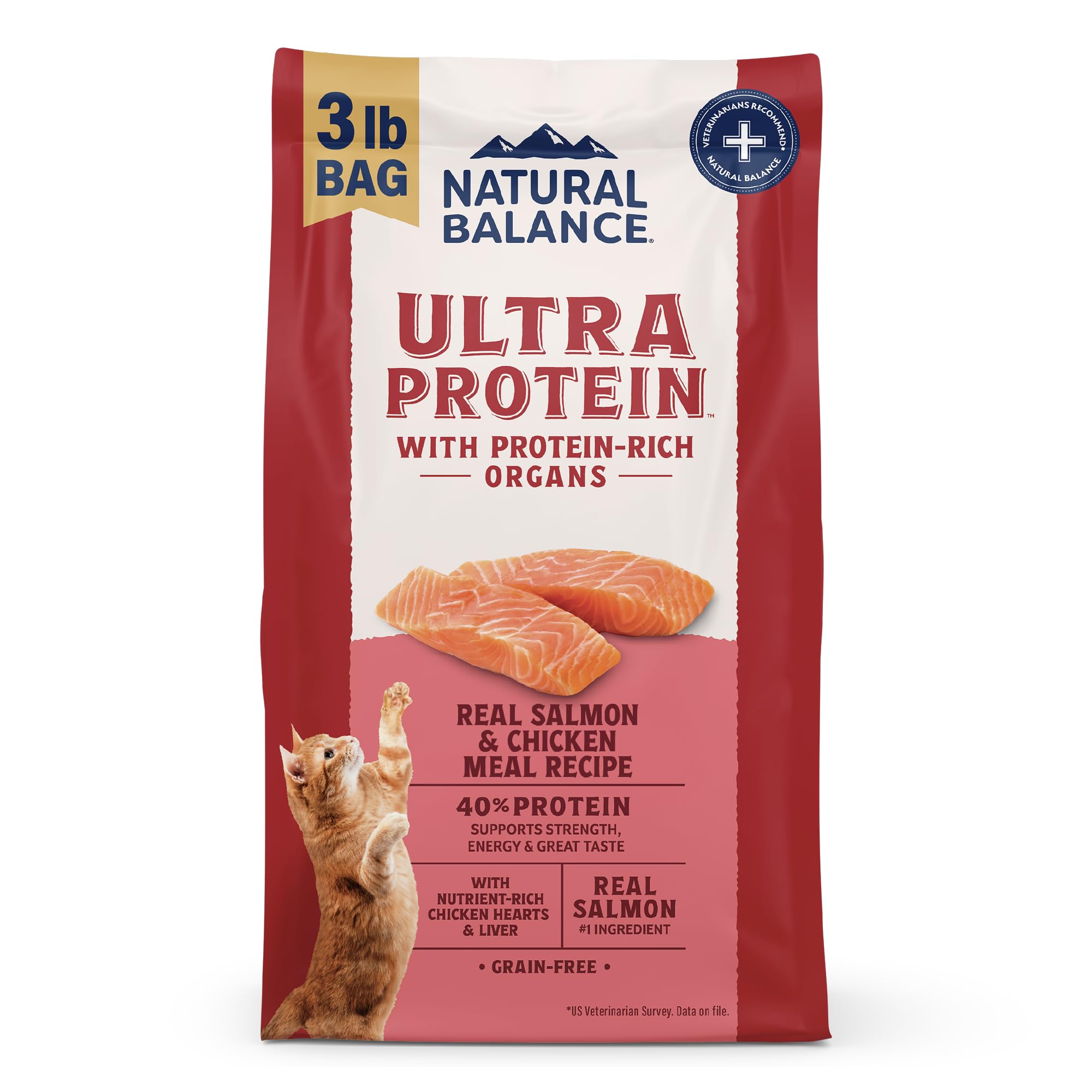 Natural Balance Ultra Protein Dry Cat Food, Real Salmon & Chicken Meal Recipe with Chicken Liver & Chicken Hearts - 3 lbs.