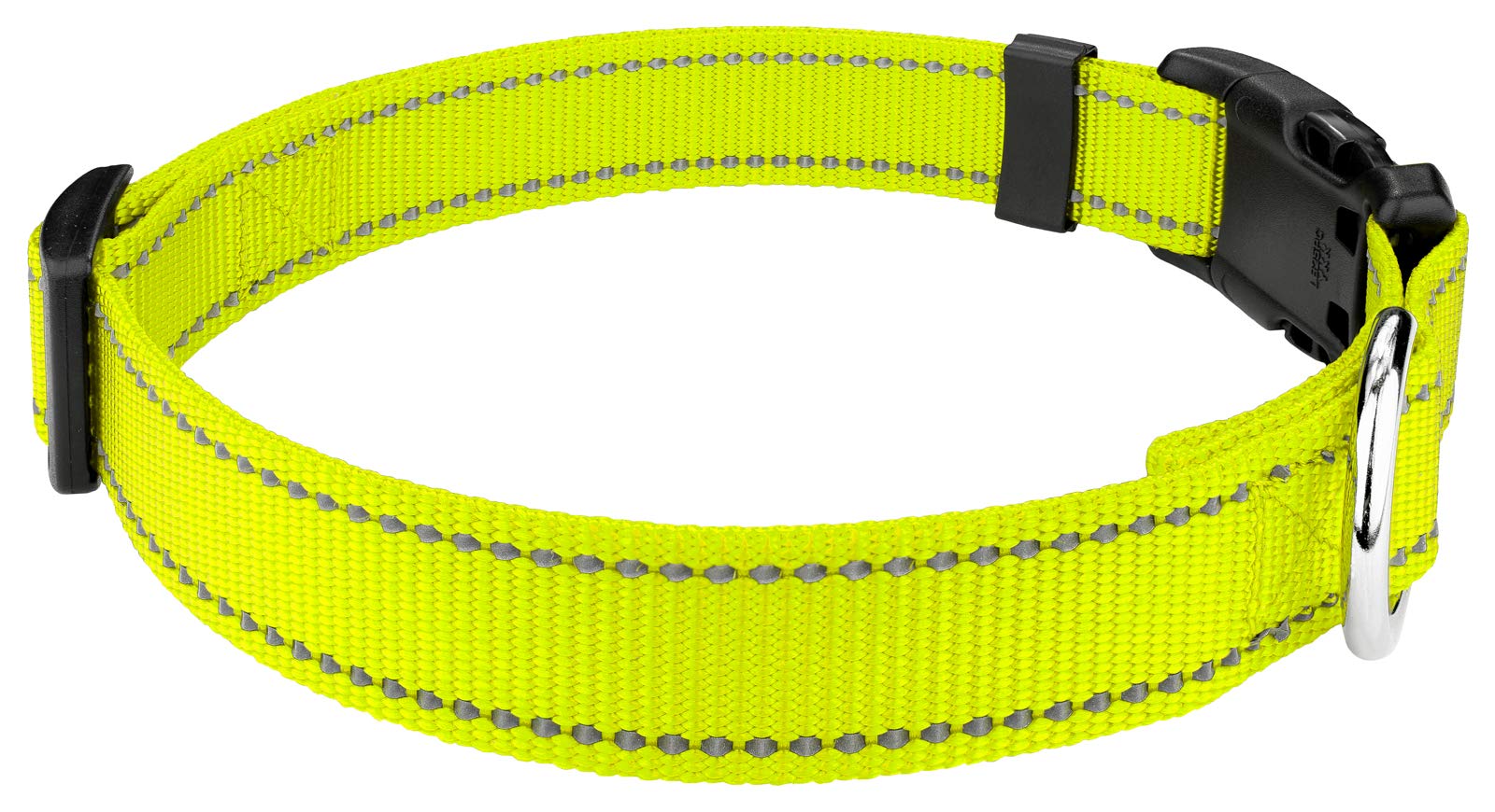 Country Brook Petz - 1 Inch Deluxe Hot Yellow Reflective Nylon Dog Collar - Medium