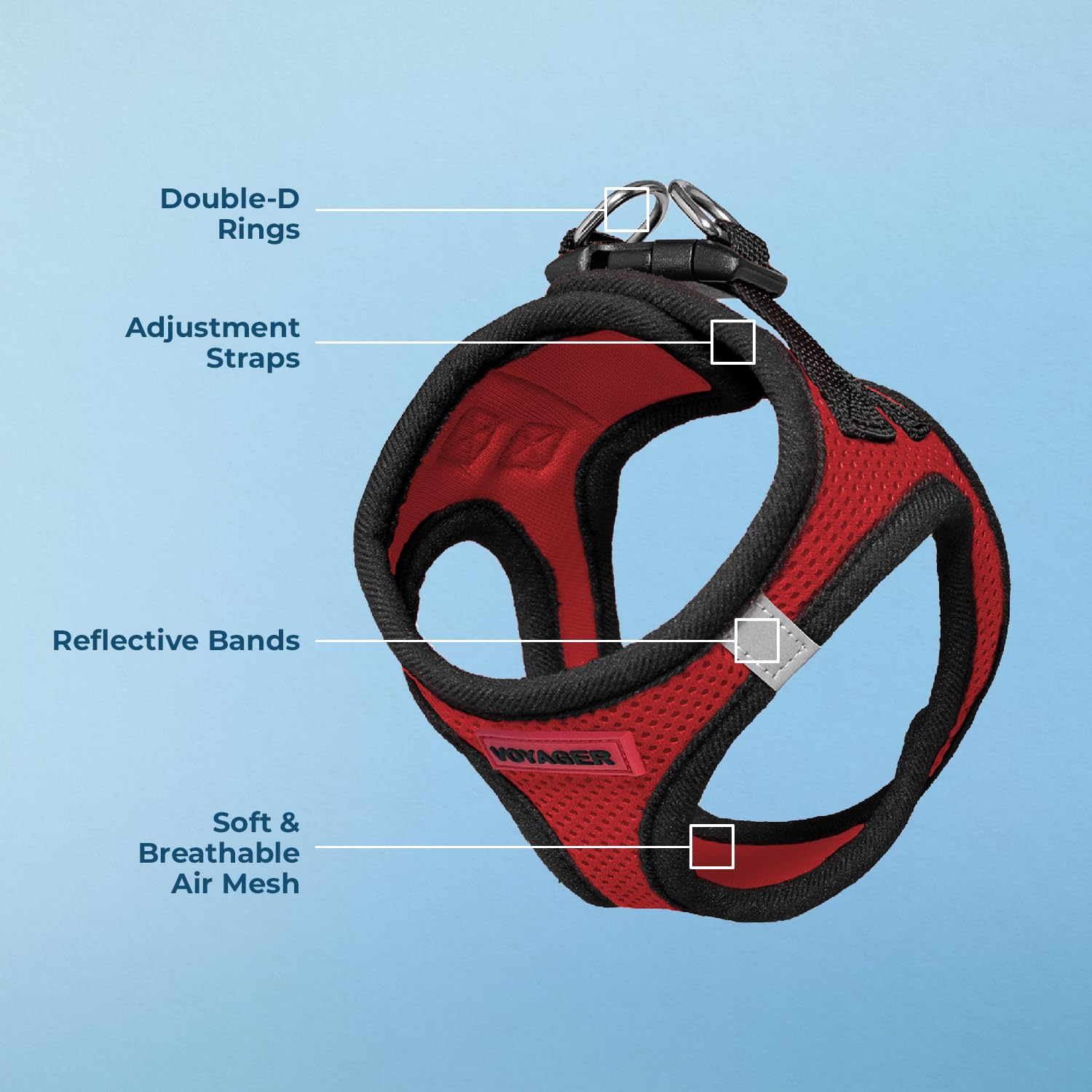Voyager Step-In Air Dog Harness - All Weather Mesh, Reflective, No Pull Harness For Small, Medium Dogs, Cats - Secure With Hook & Loop Fastener, Buckle, Double D-Rings - Red/Black Trim, L