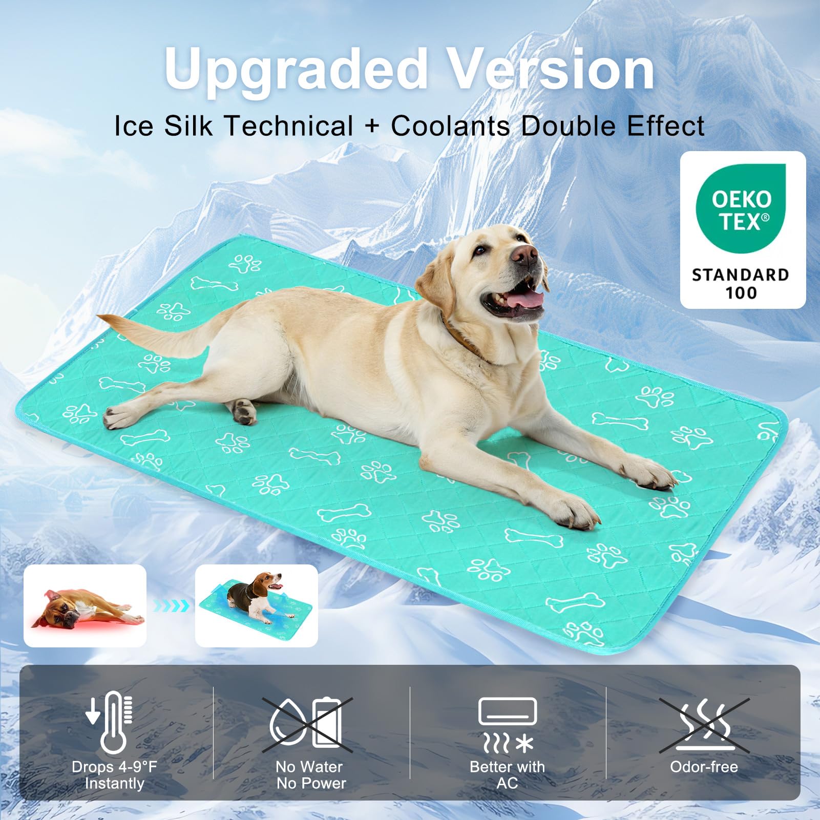 Beautyzoo Upgraded Dog Self Cooling Mat Ice Silk Chill Pads For Small Medium Large Dogs Summer Reusable Pet Training Pad Absorbent Non Slip Mat For Kennels, Crates & Beds,X Large 28In X 47In