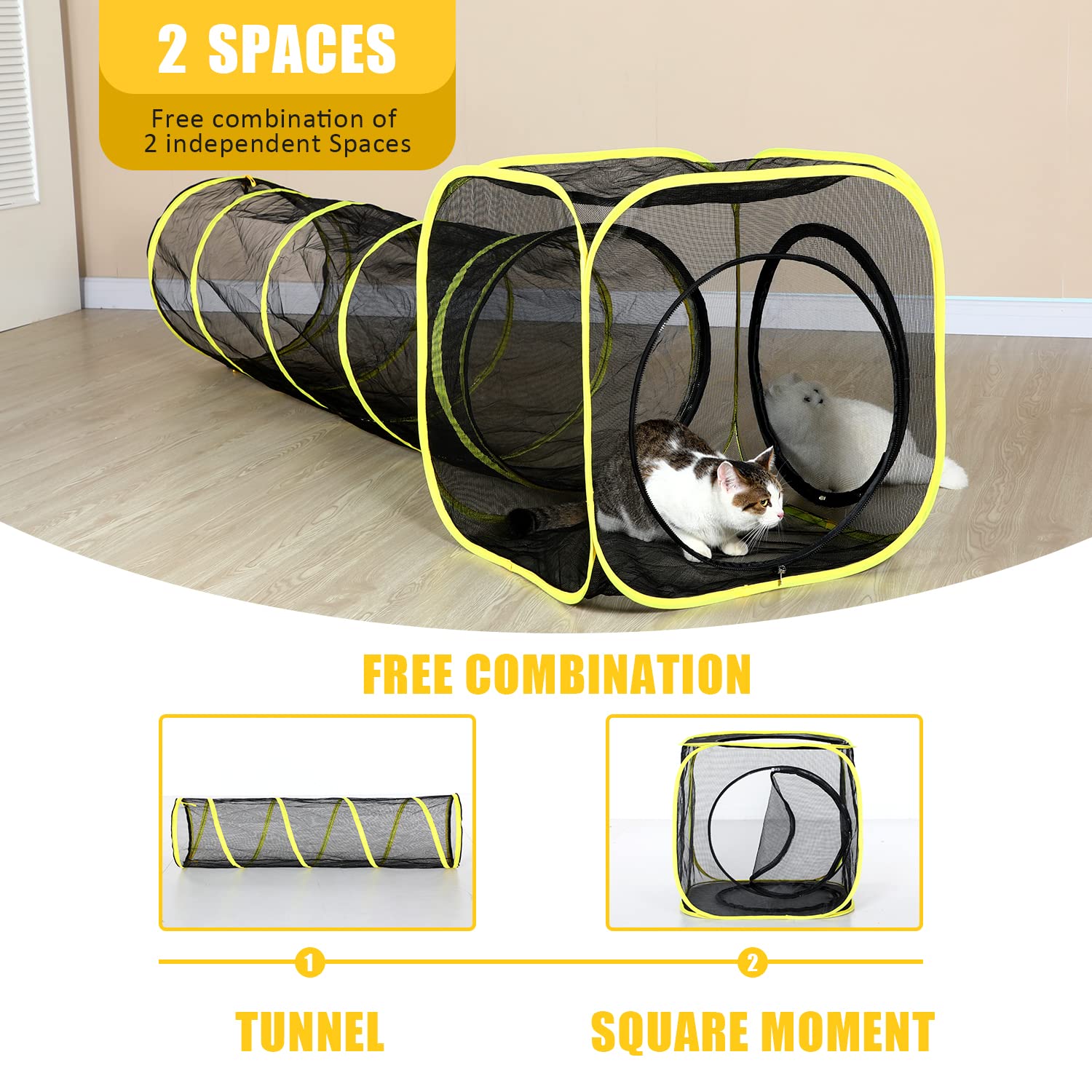 Outdoor Cat Enclosure & Tunnel - Portable Mesh Tent, Cat Playhouse With Adjustable Harness & Leash, Colorful Tease Ball