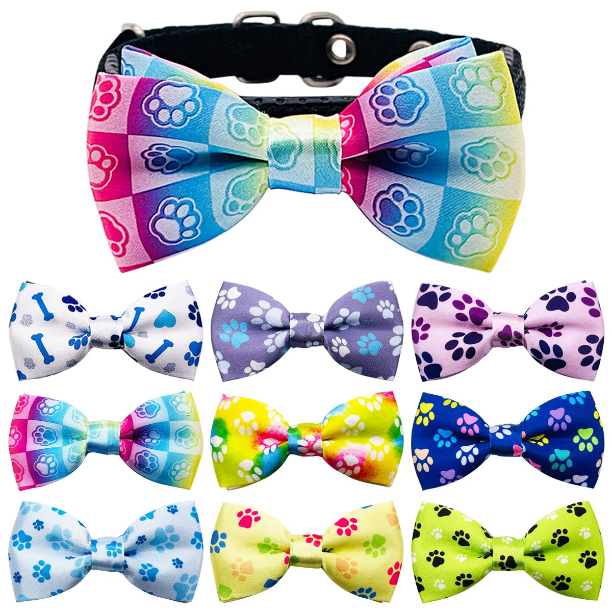 Pet Show 50Pcs Paw Bone Printed Small Dogs Bowties Collar Attachment Bows Embellishment Medium Dog Puppies Cats Collar Charms Ac