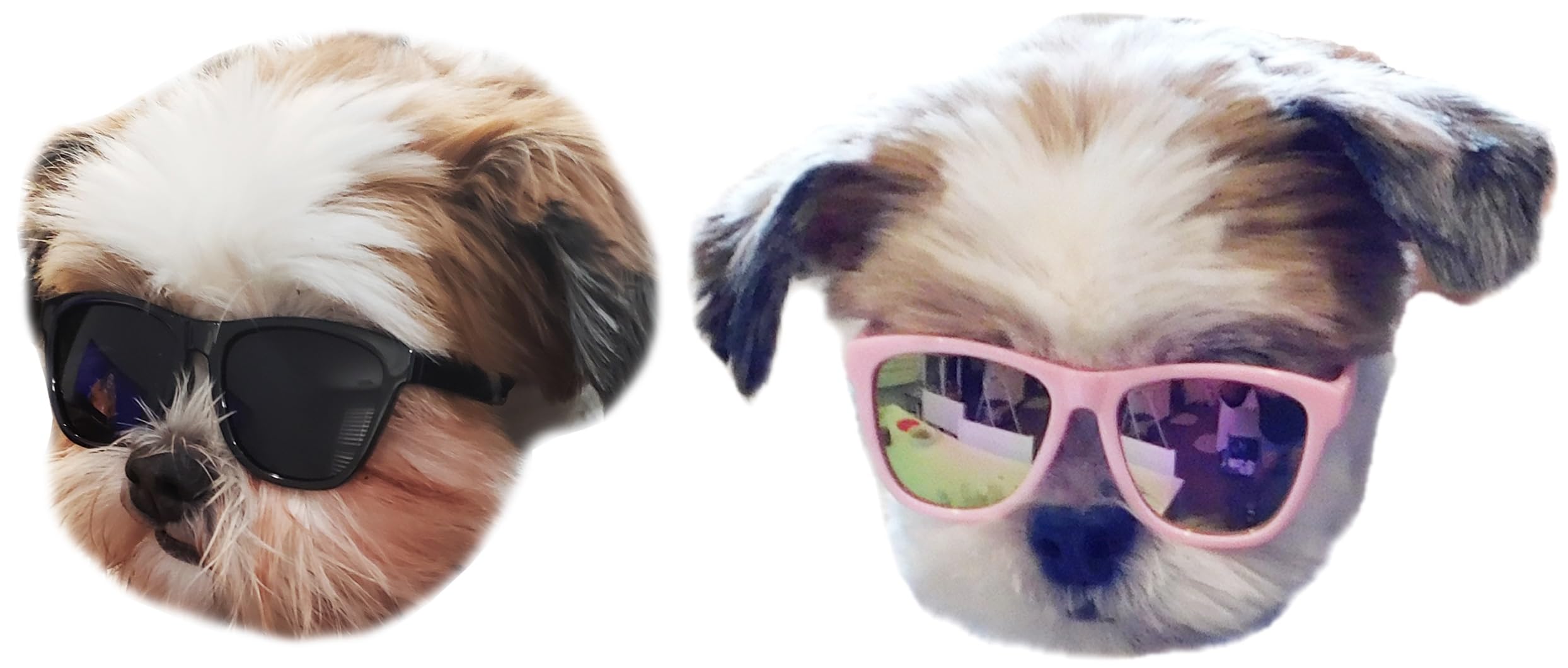 G014 Dog Cat Pet 80S Sunglasses Goggles For Small Breeds Up To 15Lbs (2-Pack Black+ Pink-Rose Pink Mirror)
